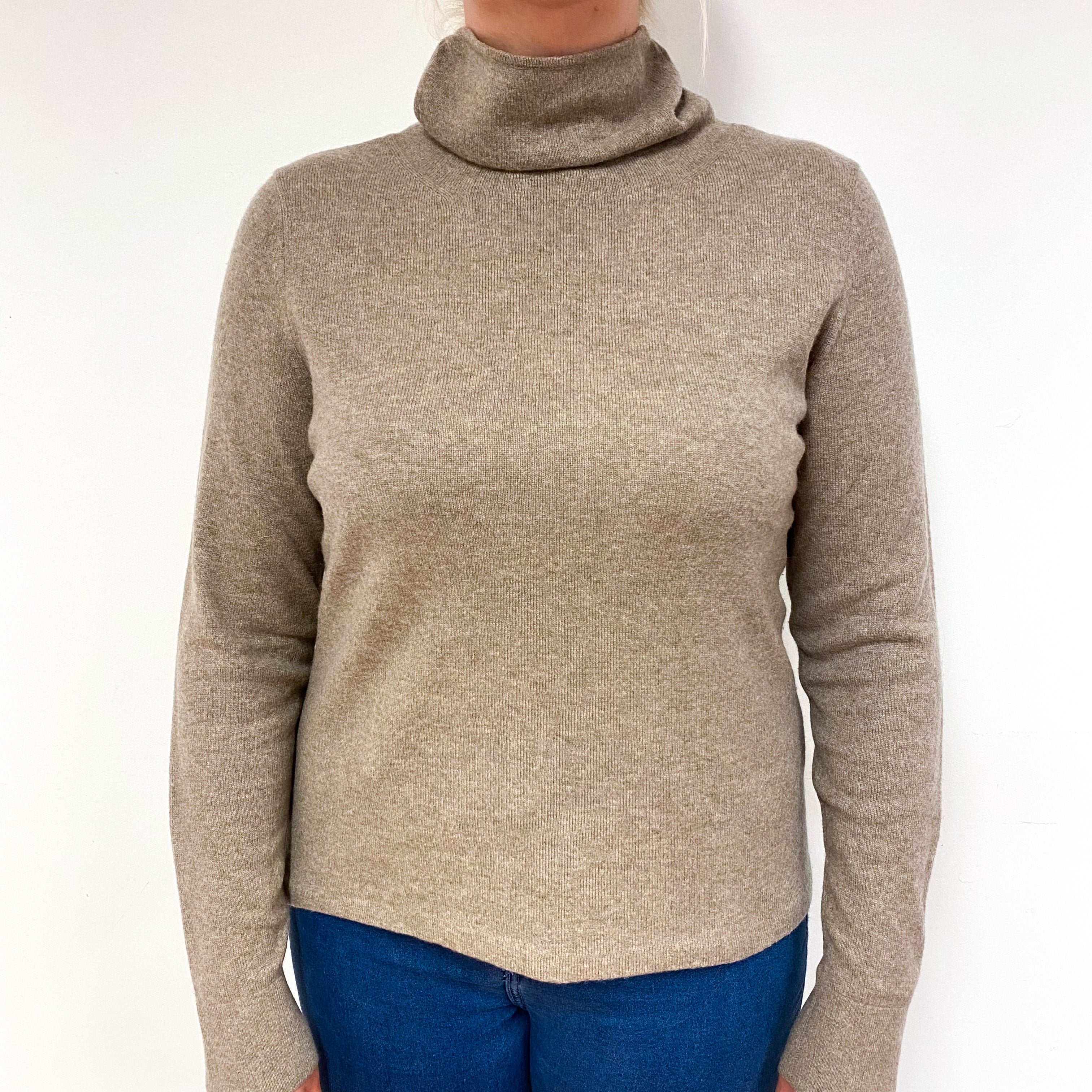 Taupe Cashmere Turtle Neck Jumper Large