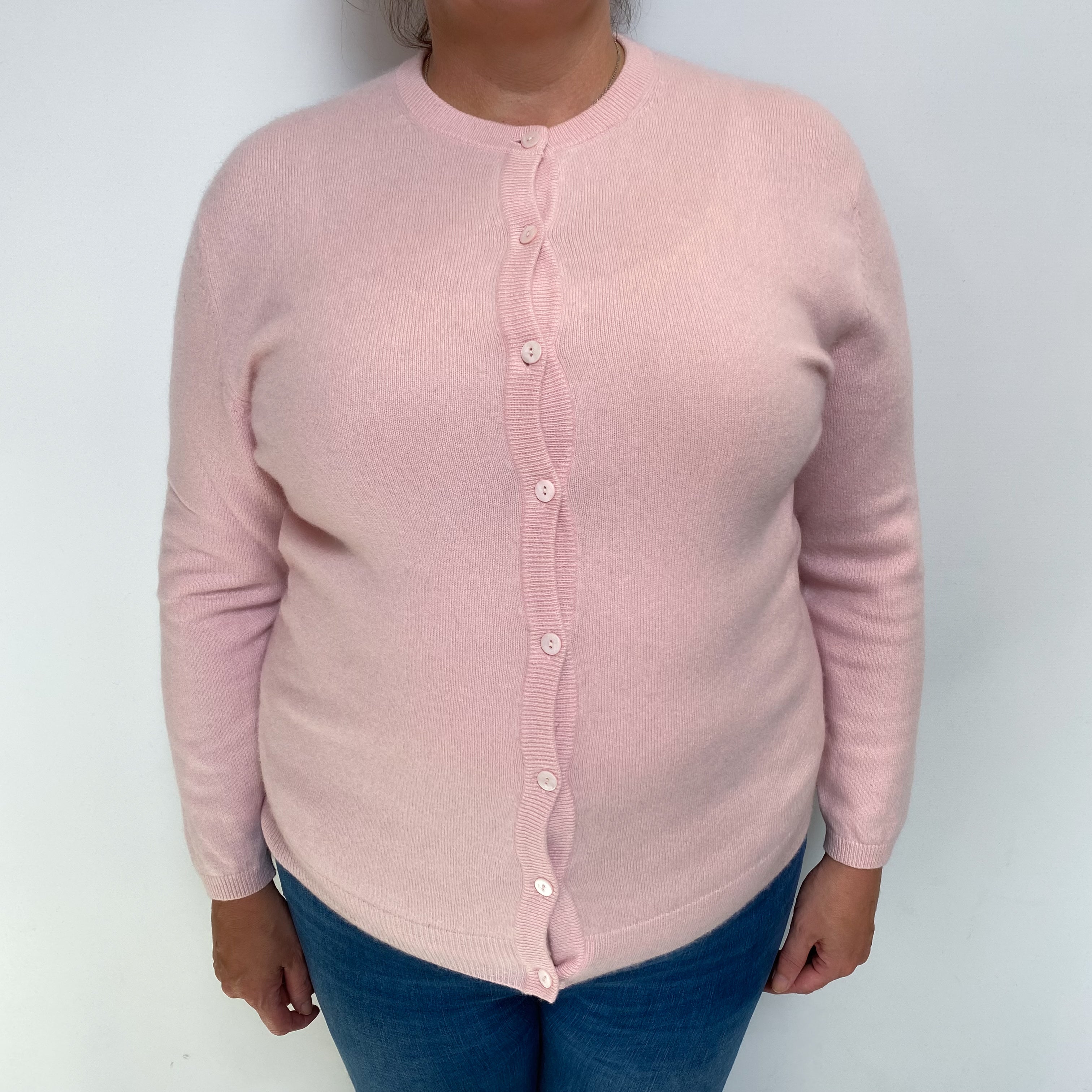 Ice Pink Cashmere Crew Cardigan Extra Large