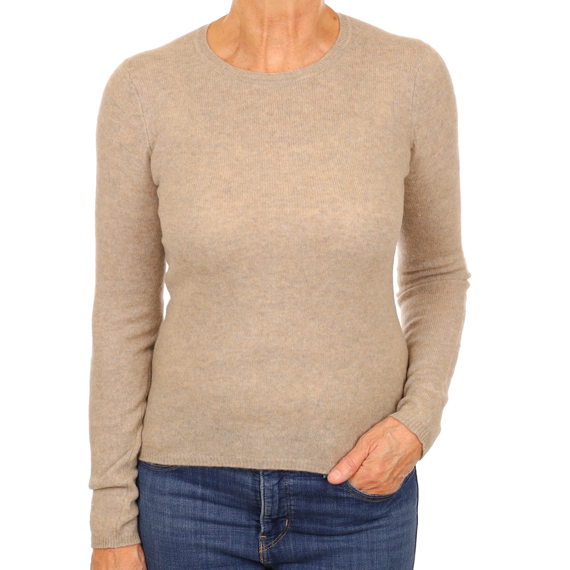 Biscuit Brown Cashmere Crew Neck Jumper Medium