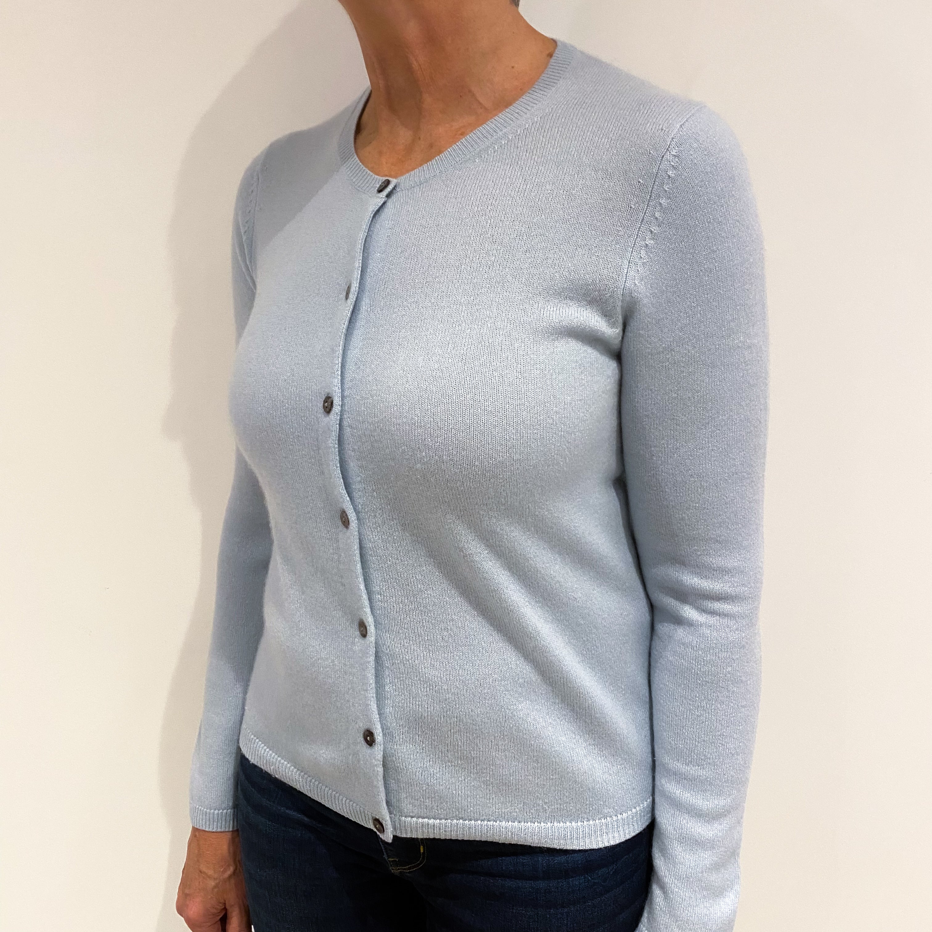 Pale Blue Cashmere Crew Neck Cardigan Medium