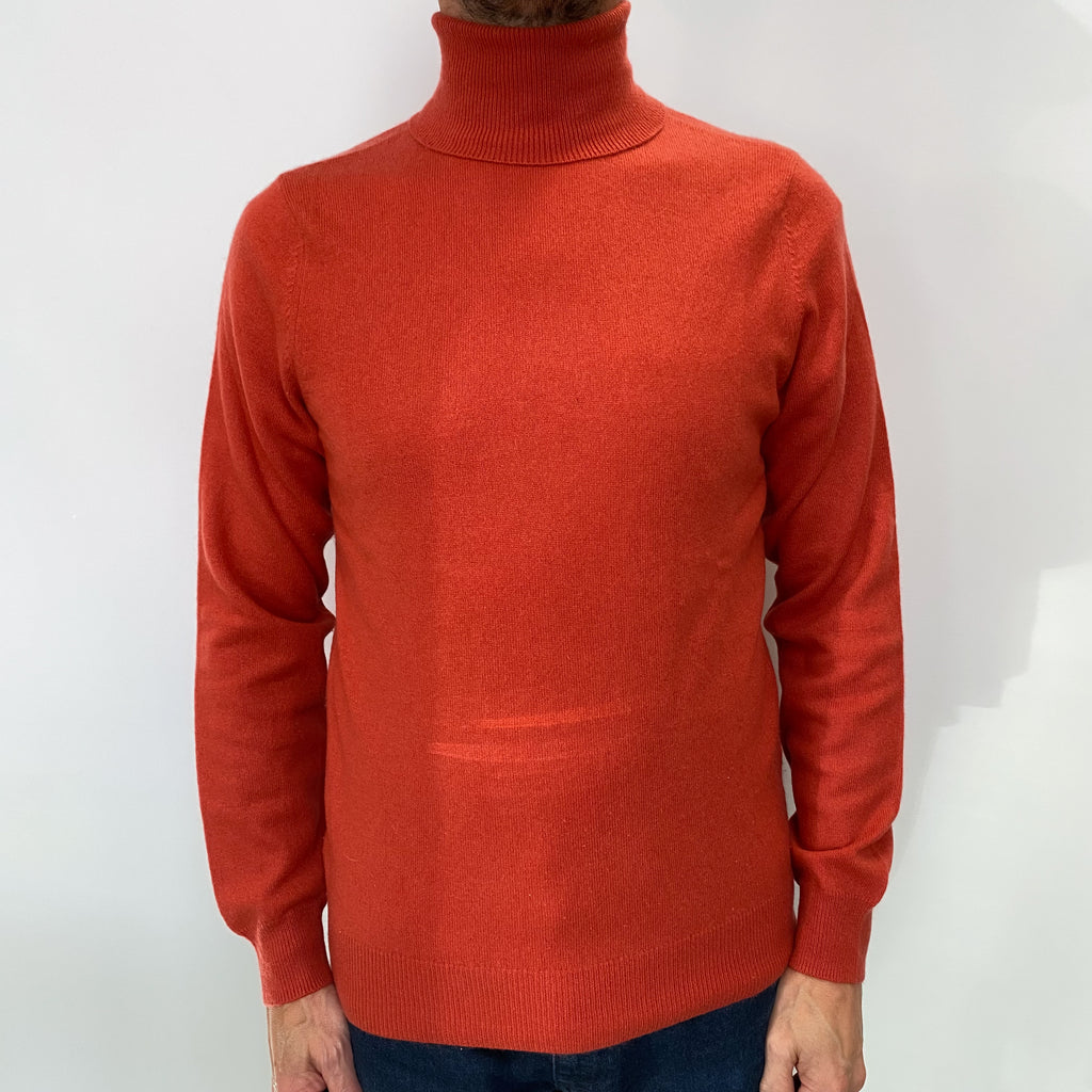 Burnt Orange Men's Cashmere Polo Neck Jumper Small