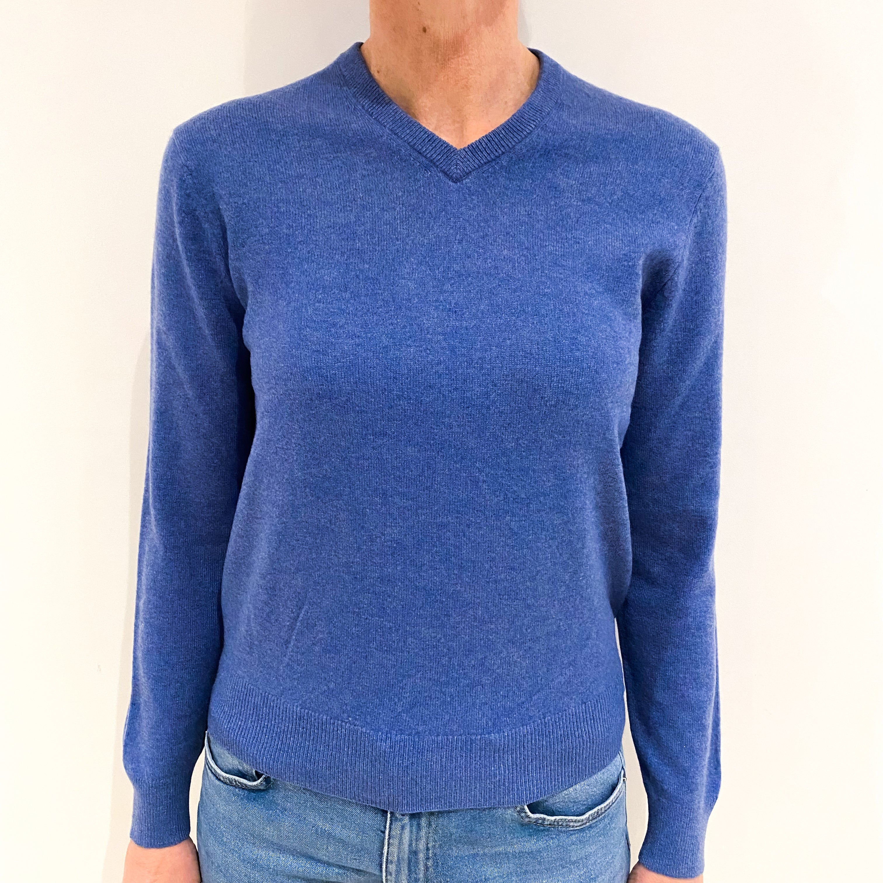 Light Denim Cashmere V Neck Jumper Small