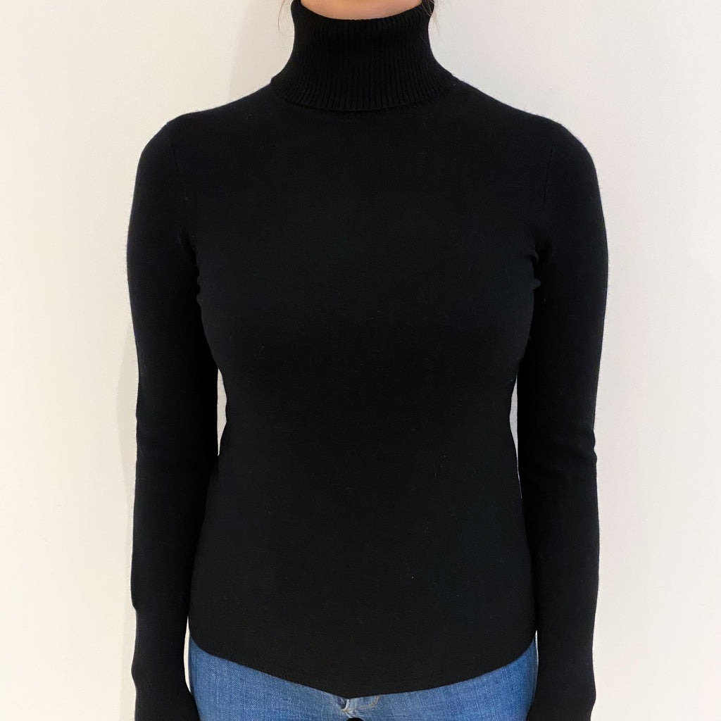 Black Cashmere Polo Neck Jumper Small