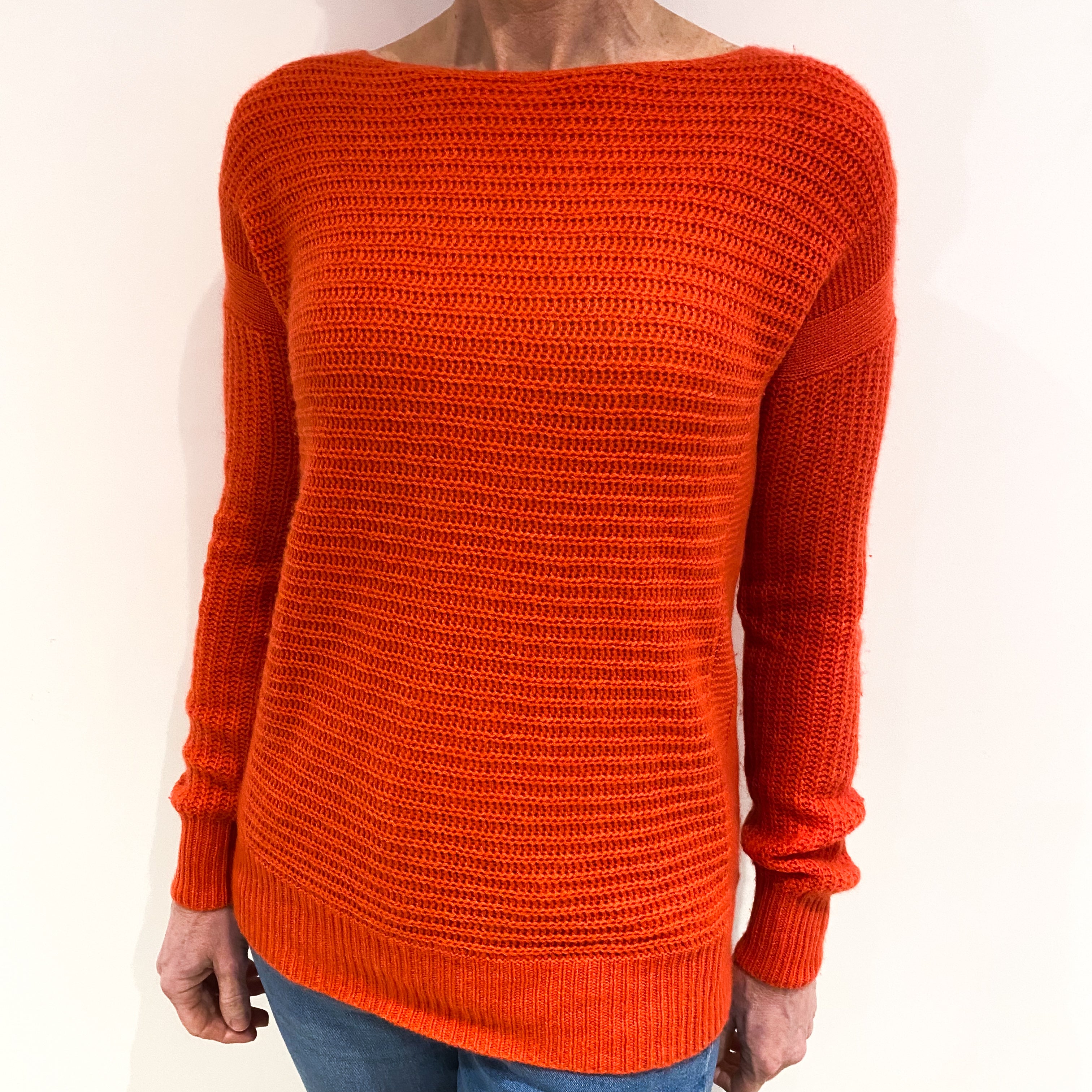 Vermillion Orange Cashmere Slash Neck Jumper Small