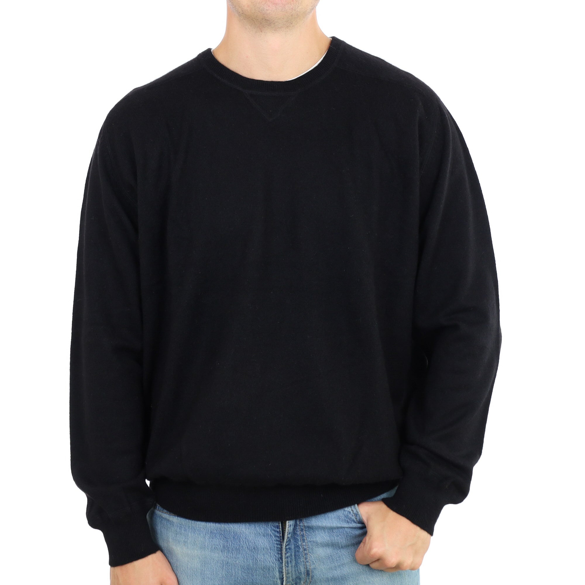 Men's Black Cashmere Crew Neck Sweatshirt Jumper XXL