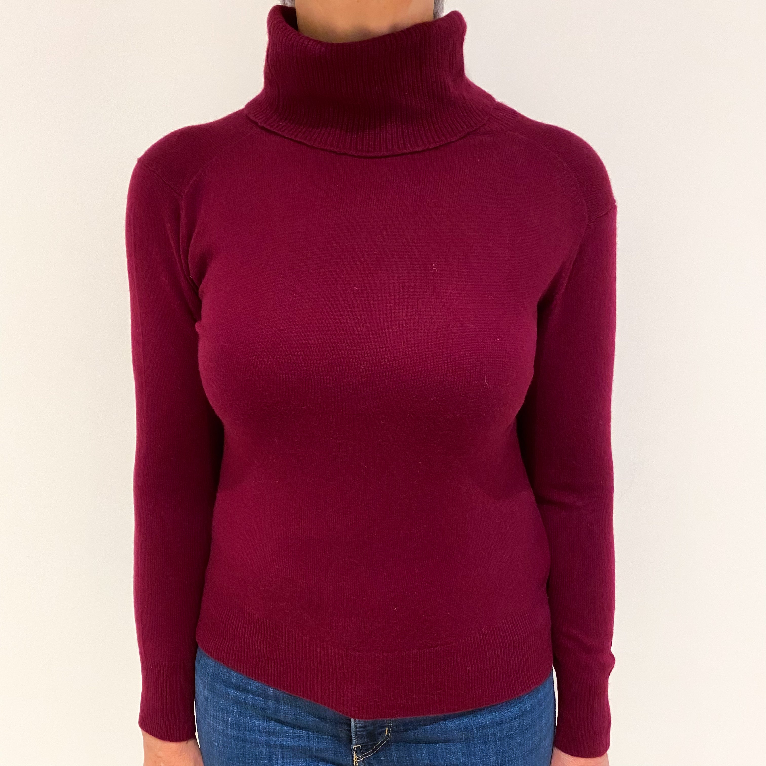 Aubergine Purple Cashmere Polo Neck Jumper Medium