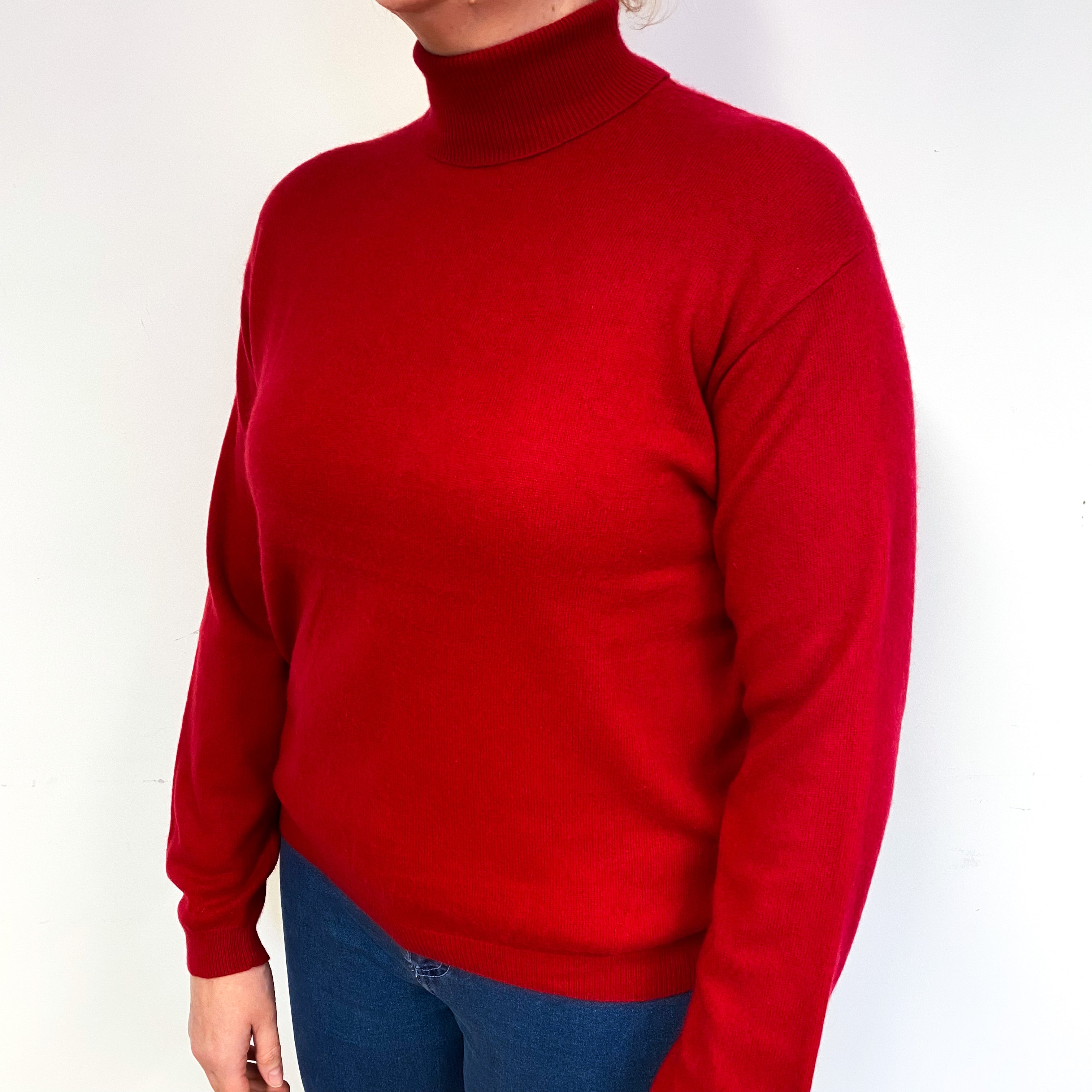 Post Box Red Cashmere Polo Neck Jumper Large