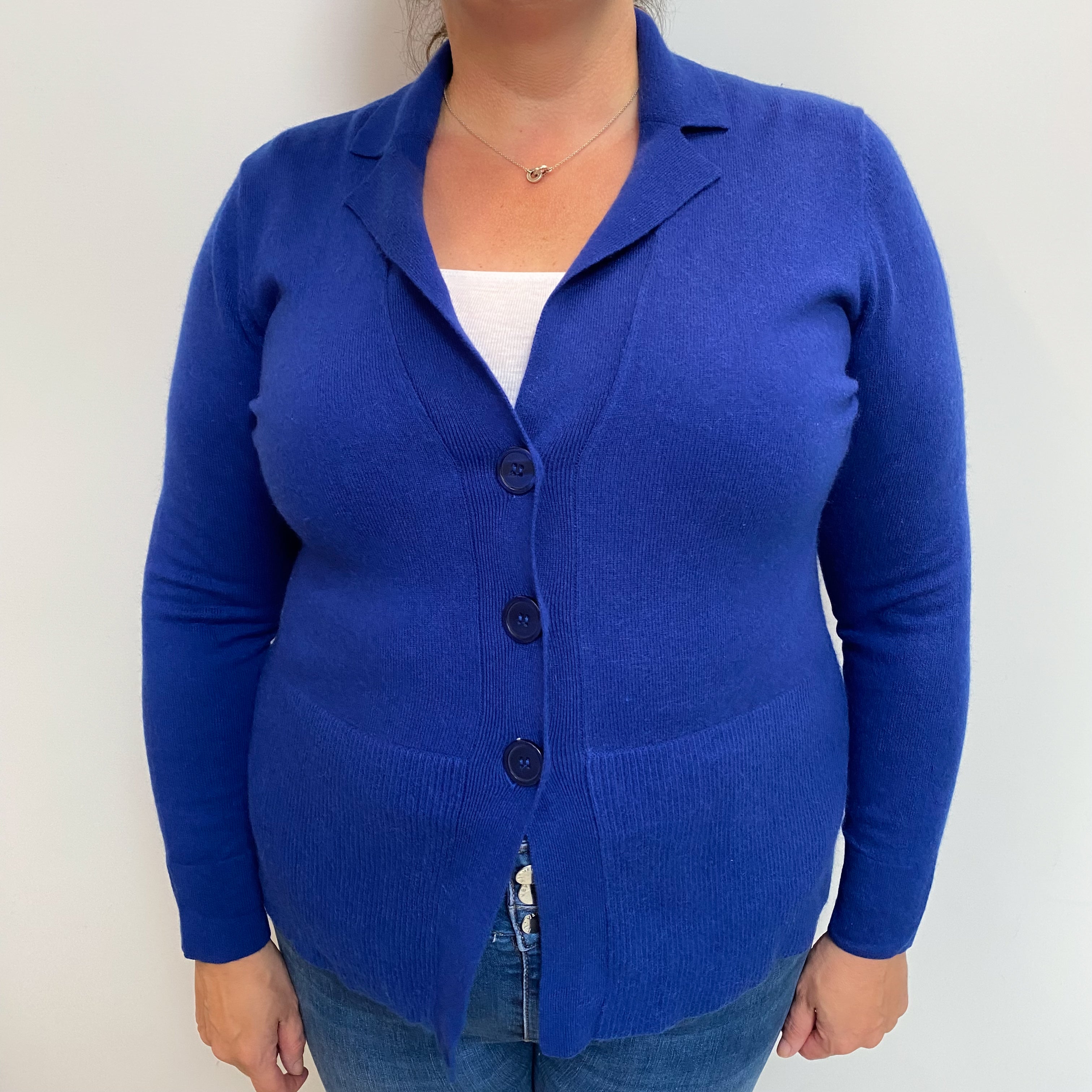 Admiral Blue Cashmere Collared V Neck Cardigan Extra Large
