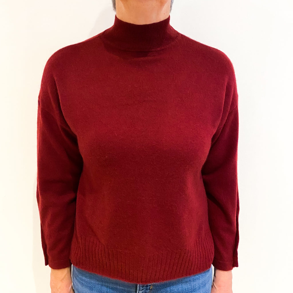 Burgundy Red Cashmere Turtle Neck Jumper Medium