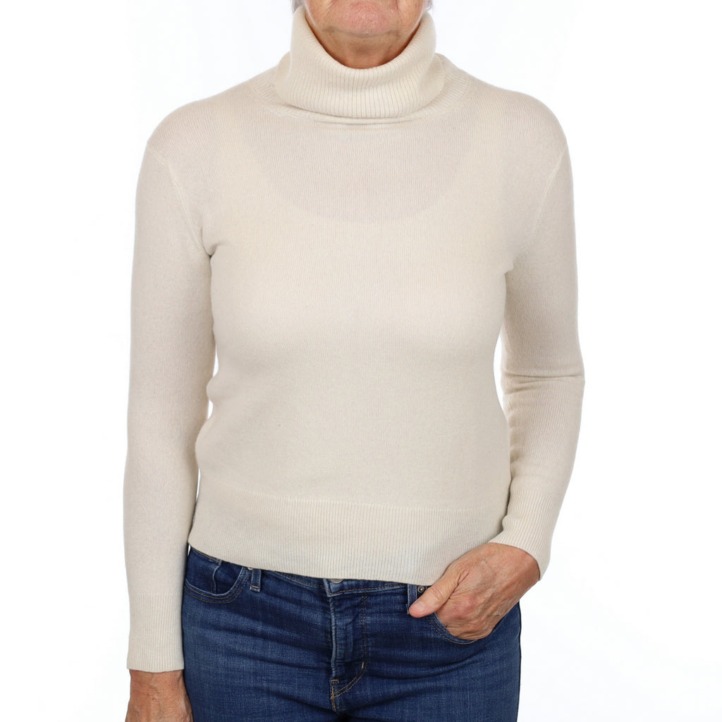 Ivory Cream Cashmere Polo Neck Jumper Medium