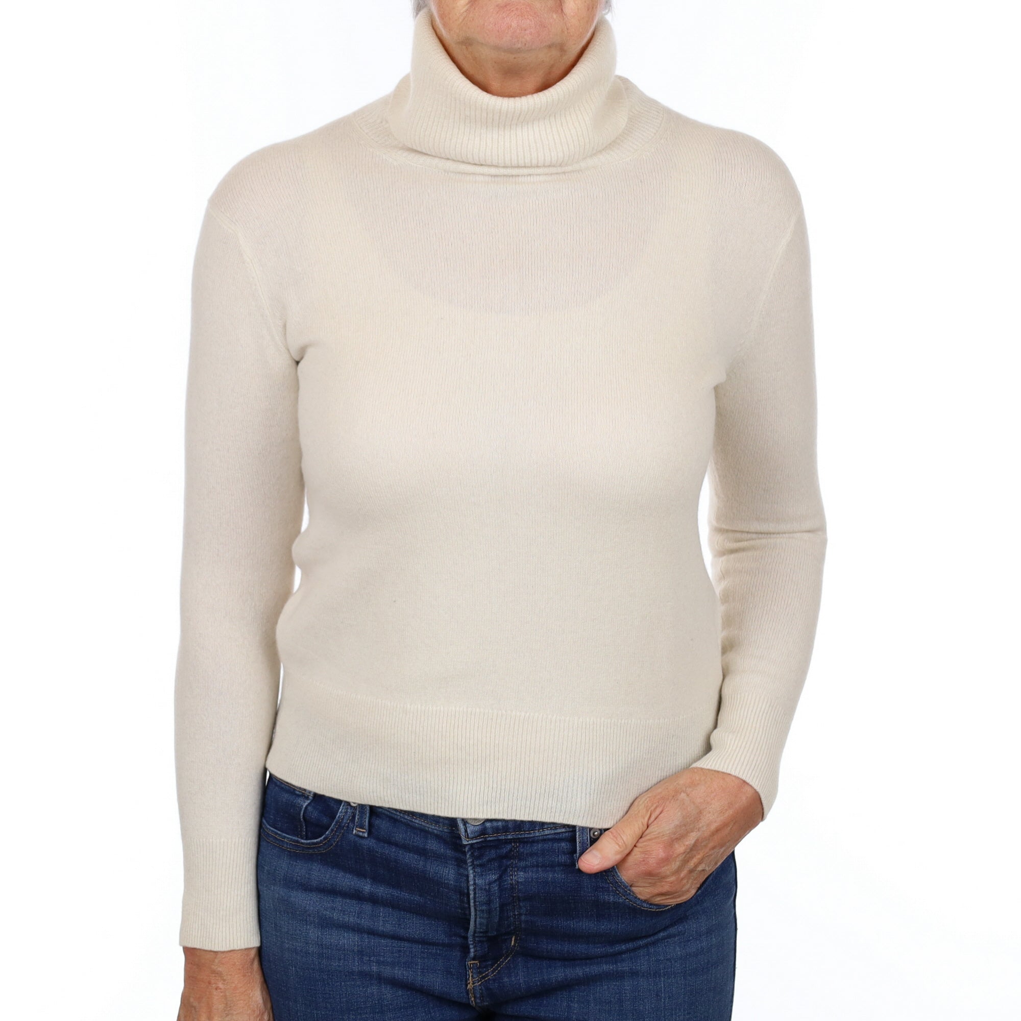 Ivory Cream Cashmere Polo Neck Jumper Medium