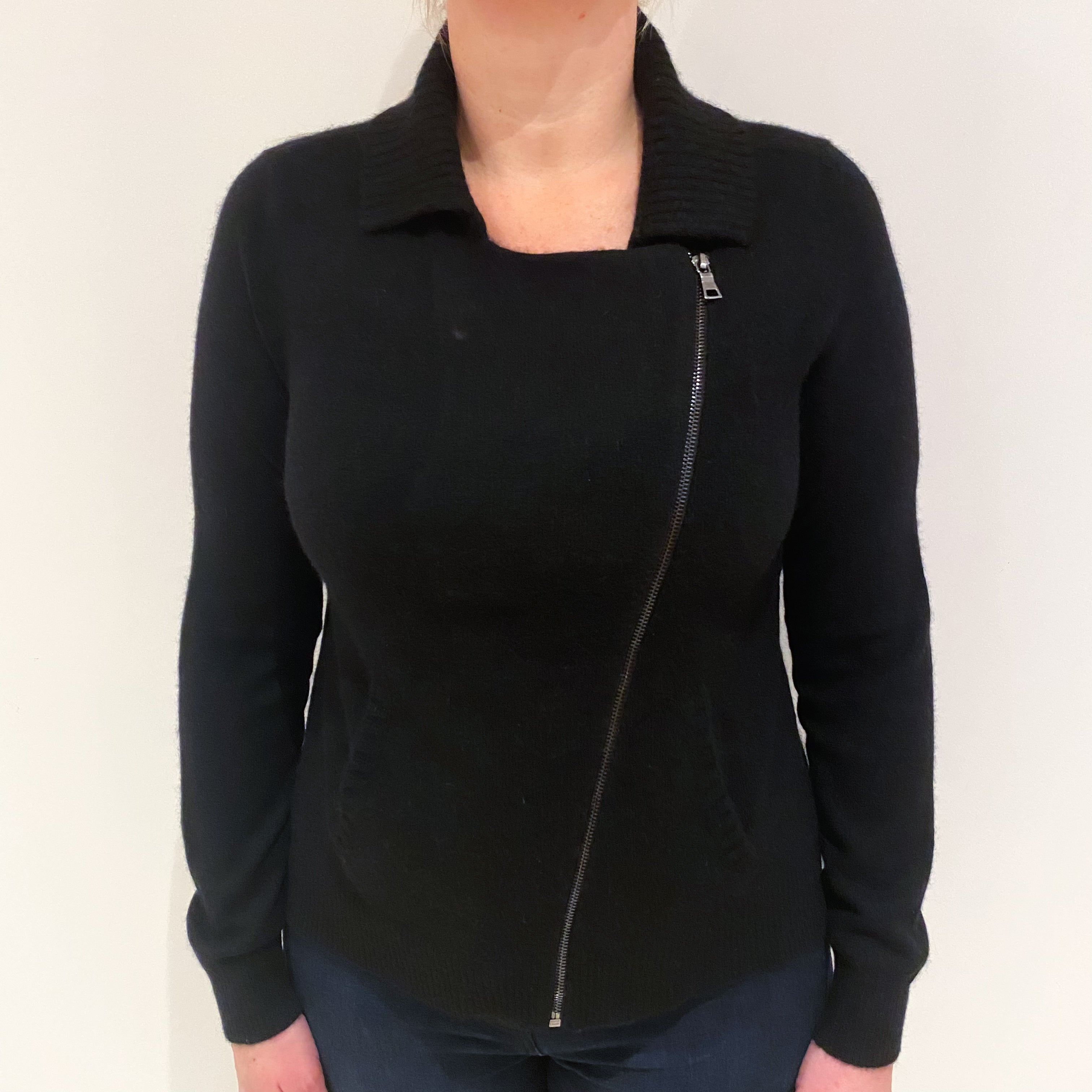 Black Cashmere Crew Neck Cardigan Large