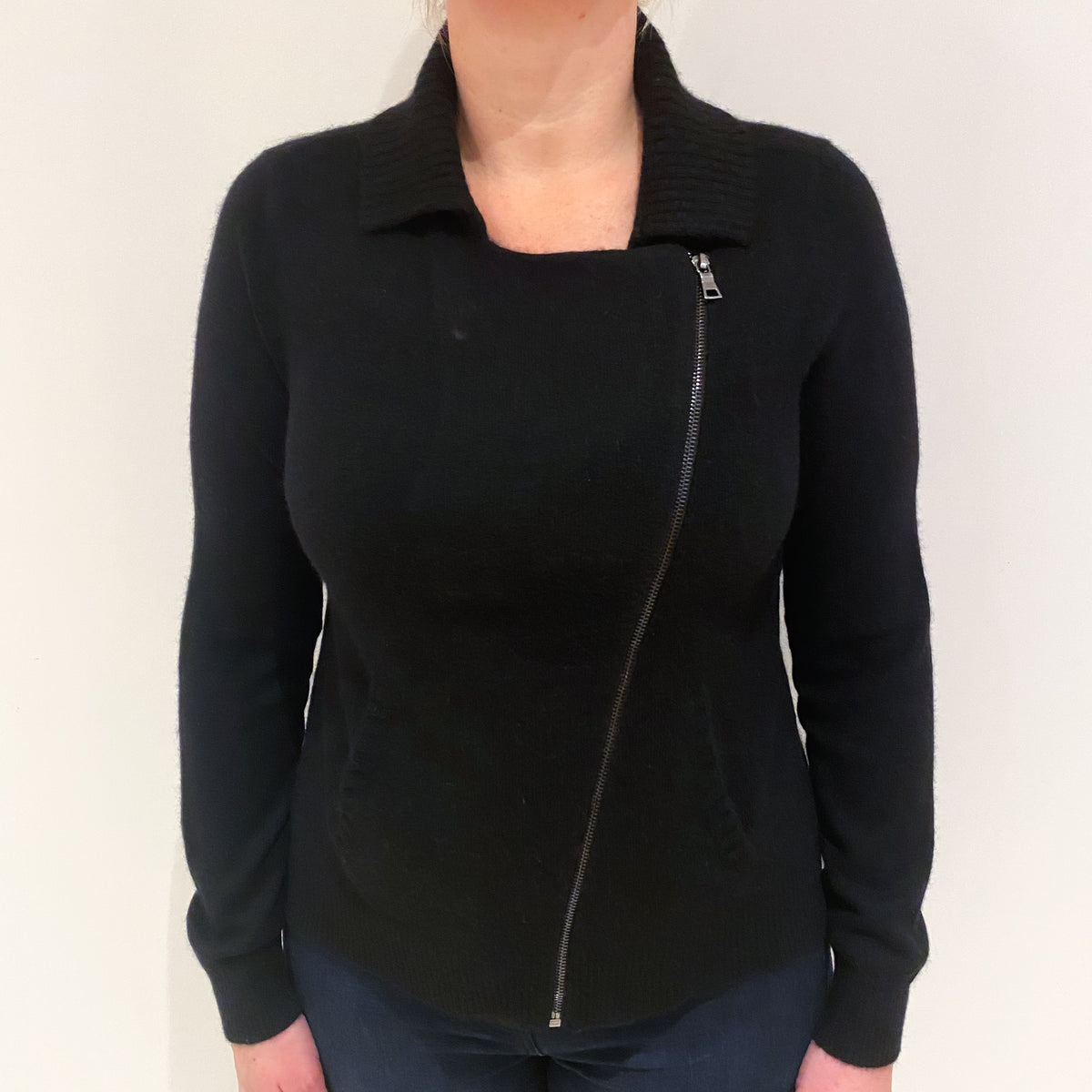 Black Cashmere Crew Neck Cardigan Large