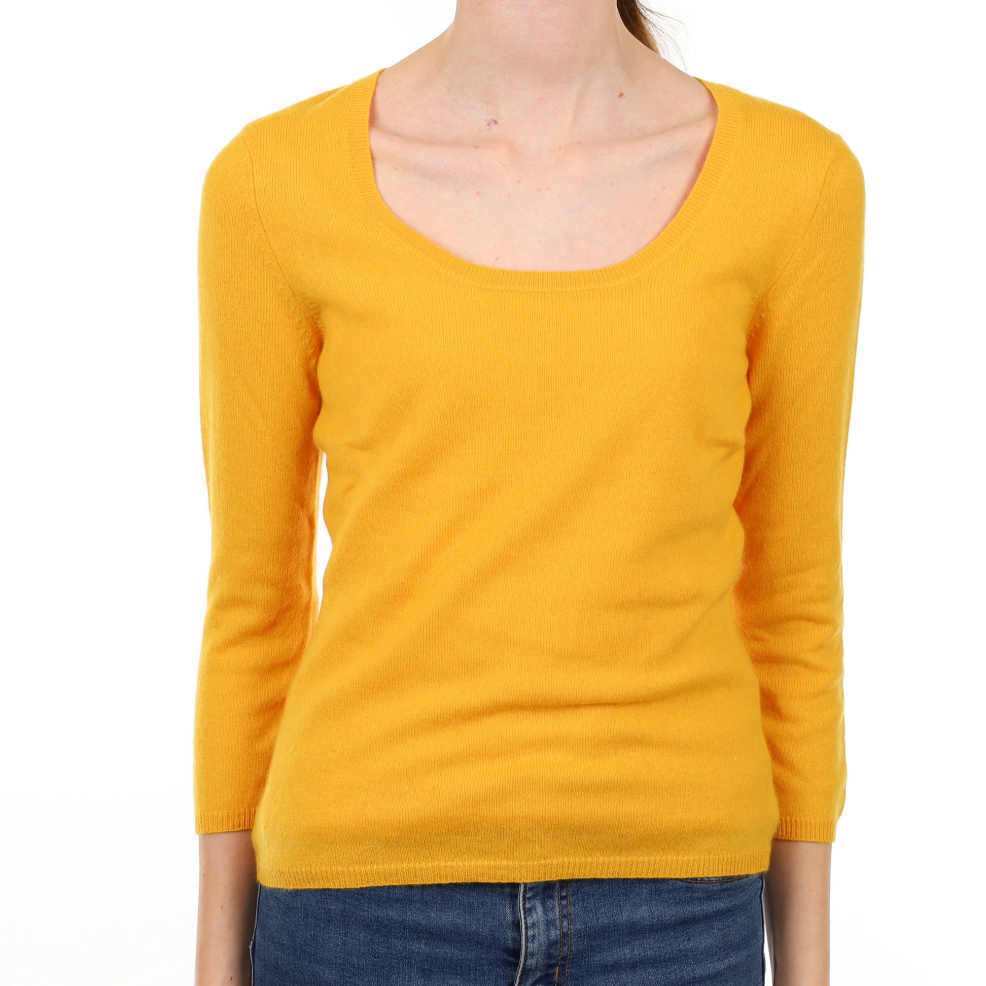 Marigold Yellow Cashmere Scoop Neck Jumper Extra Small