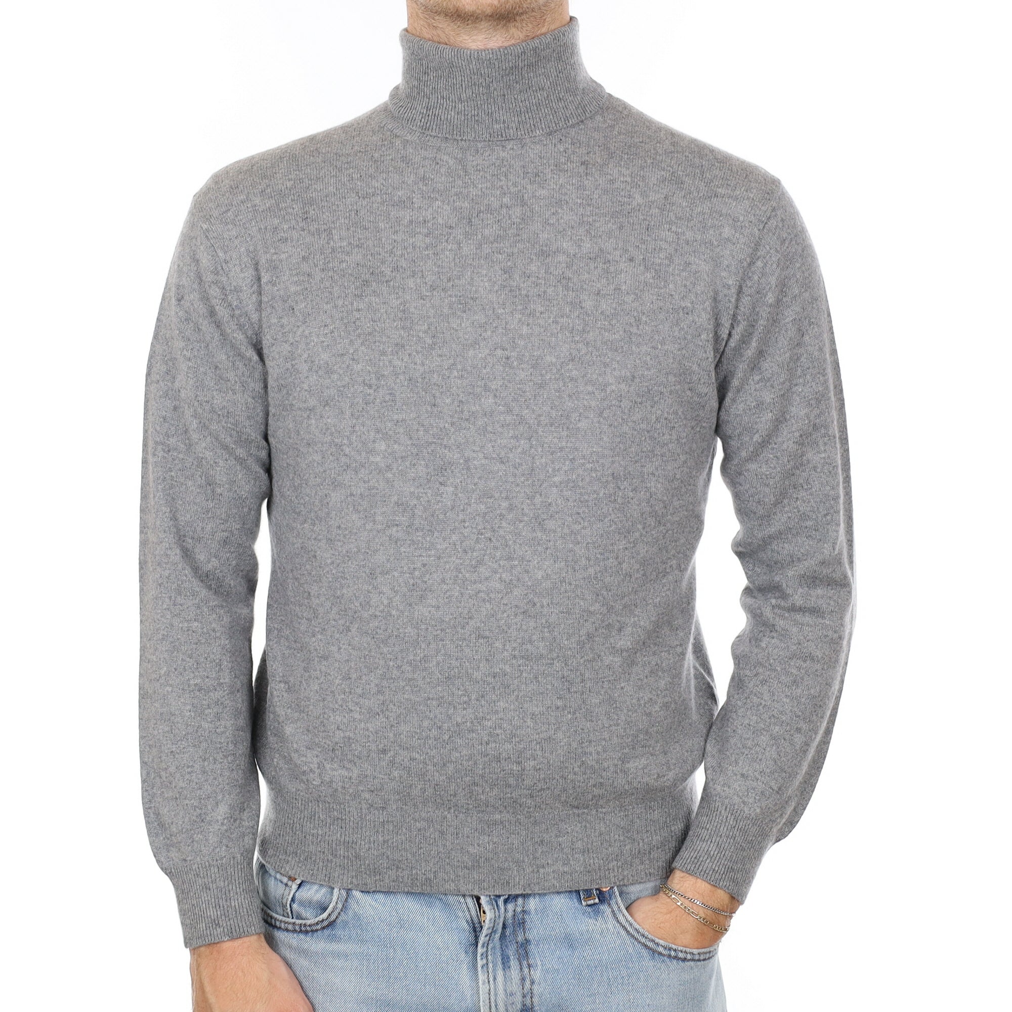 Men's Smoke Grey Cashmere Polo Neck Jumper Medium