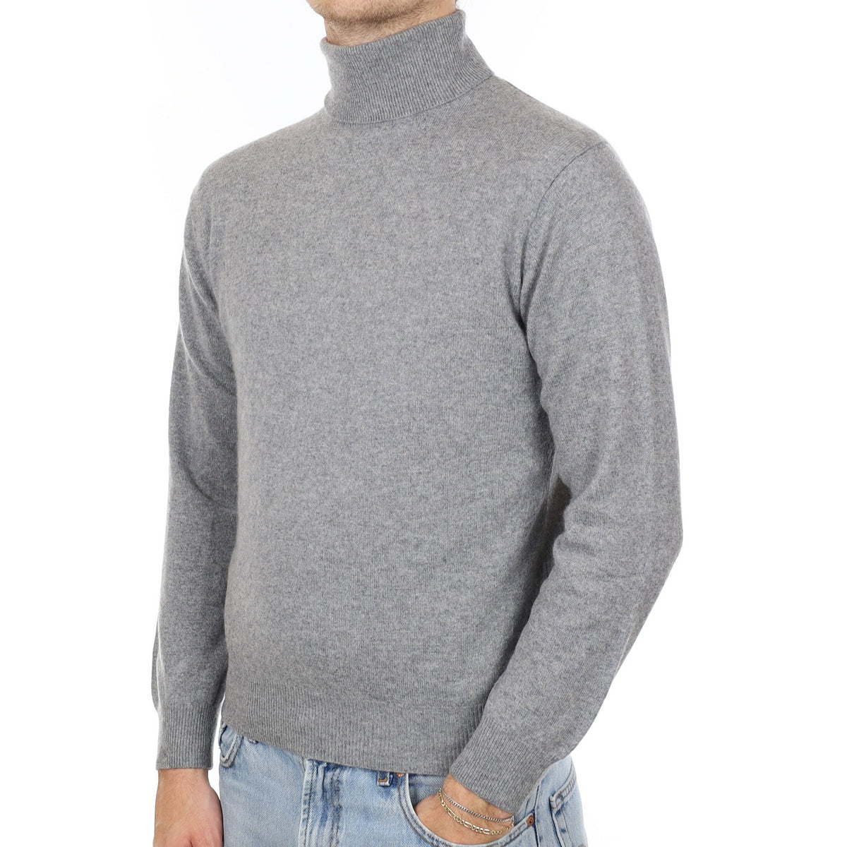 Men's Smoke Grey Cashmere Polo Neck Jumper Medium