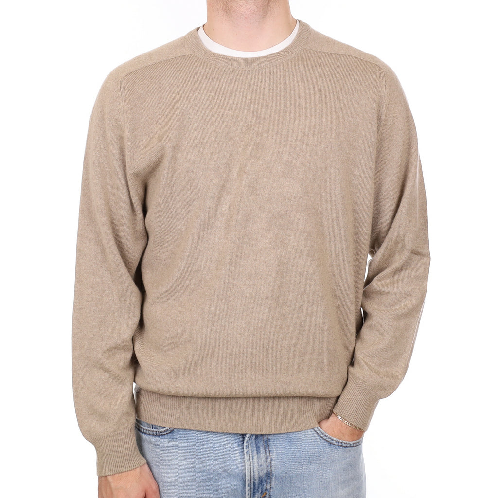 Men's Fawn Brown Cashmere Crew Neck Jumper Large