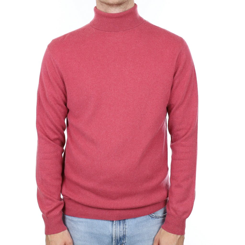 Men's Raspberry Pink Cashmere Polo Neck Jumper Large