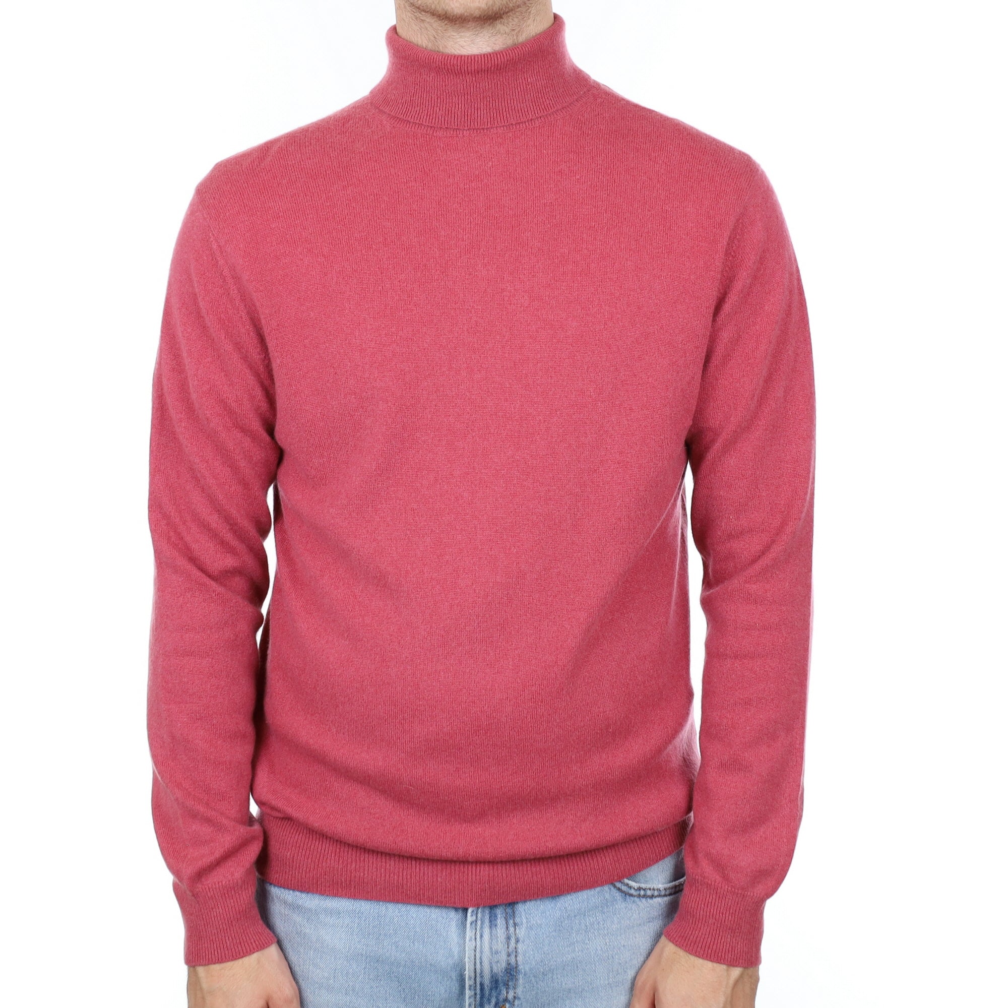 Men's Raspberry Pink Cashmere Polo Neck Jumper Large