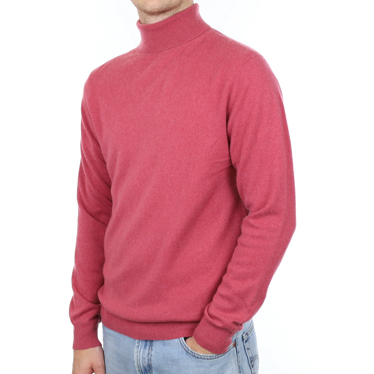 Men's Raspberry Pink Cashmere Polo Neck Jumper Large