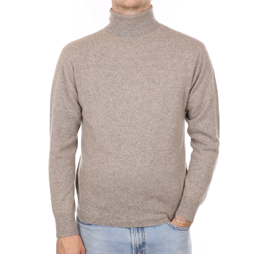 Men's Taupe Brown Cashmere Polo Neck Jumper Medium