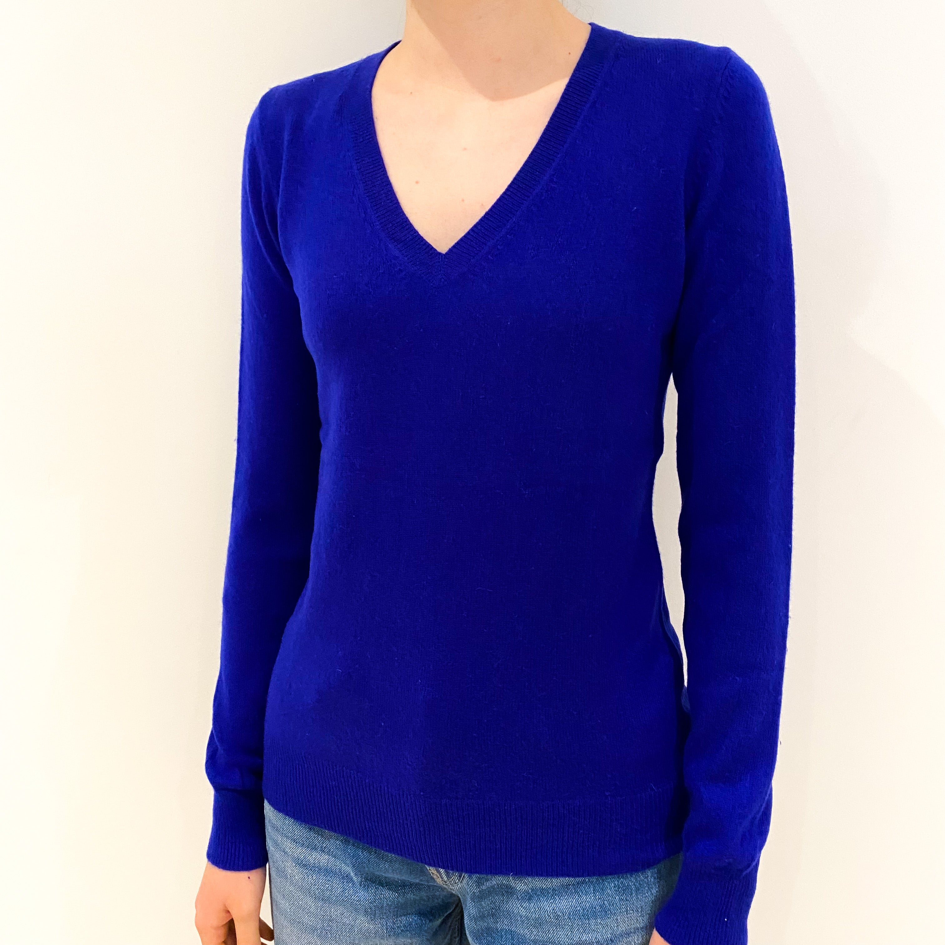Royal Blue Cashmere V-Neck Jumper Extra Small