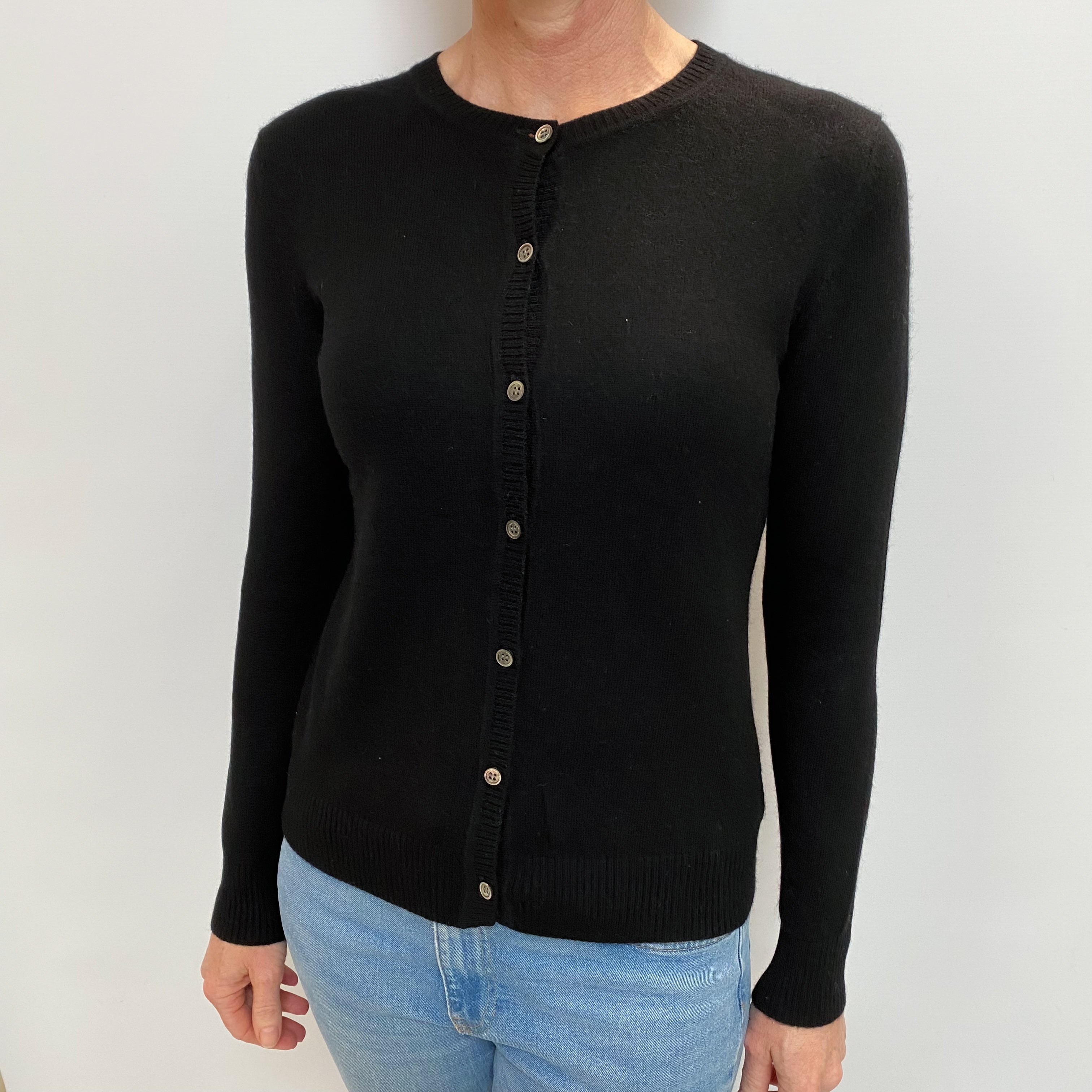 Black Cashmere Crew Neck Cardigan Small