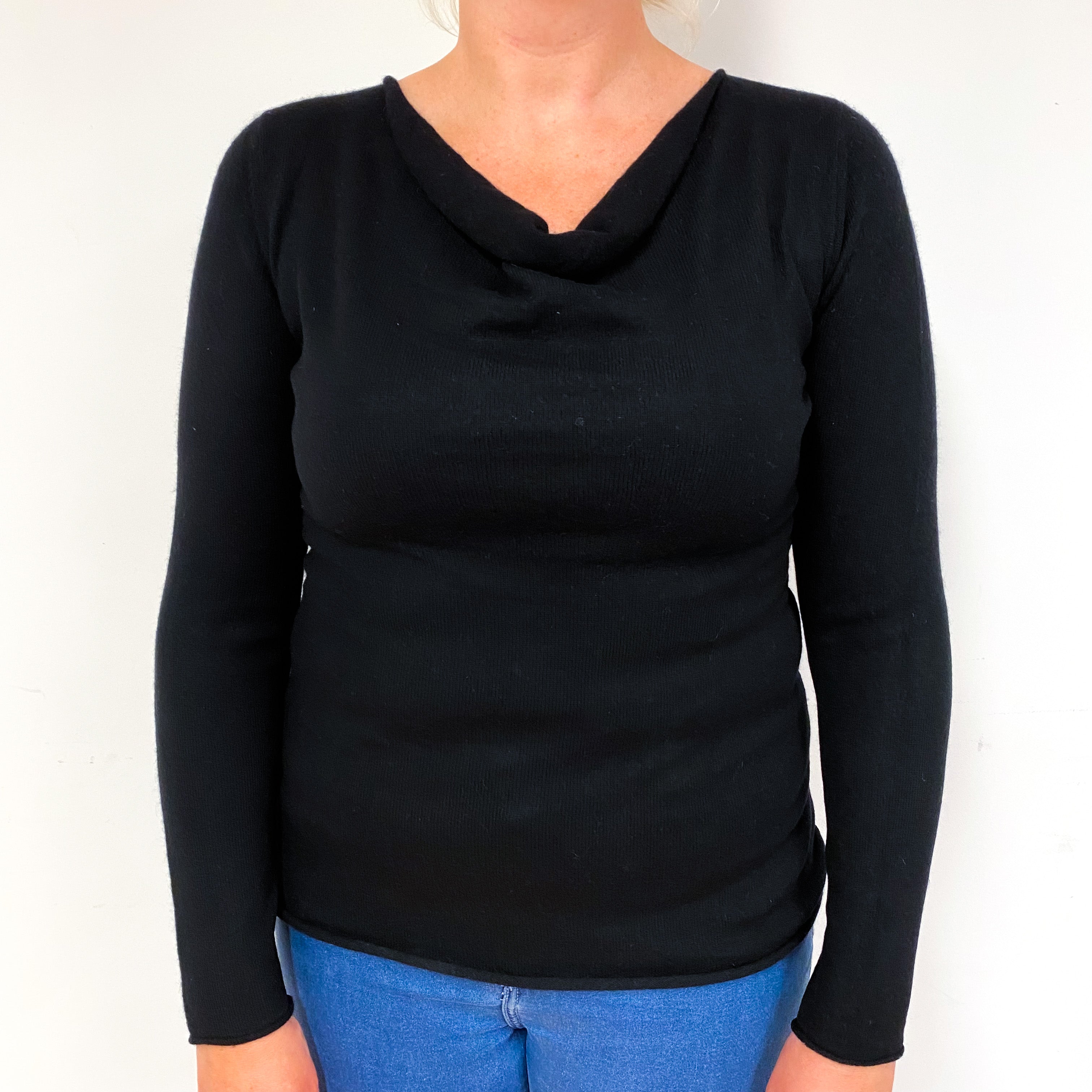 Black Cashmere Cowl V-Neck Jumper Large