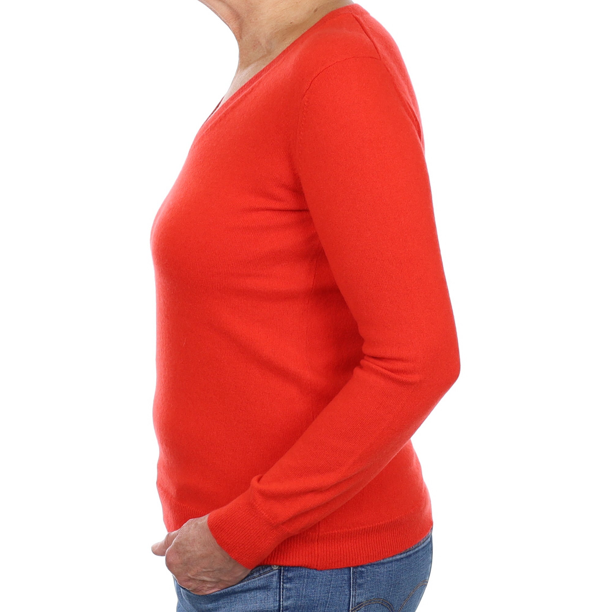 Vermillion Orange Cashmere V Neck Jumper Medium