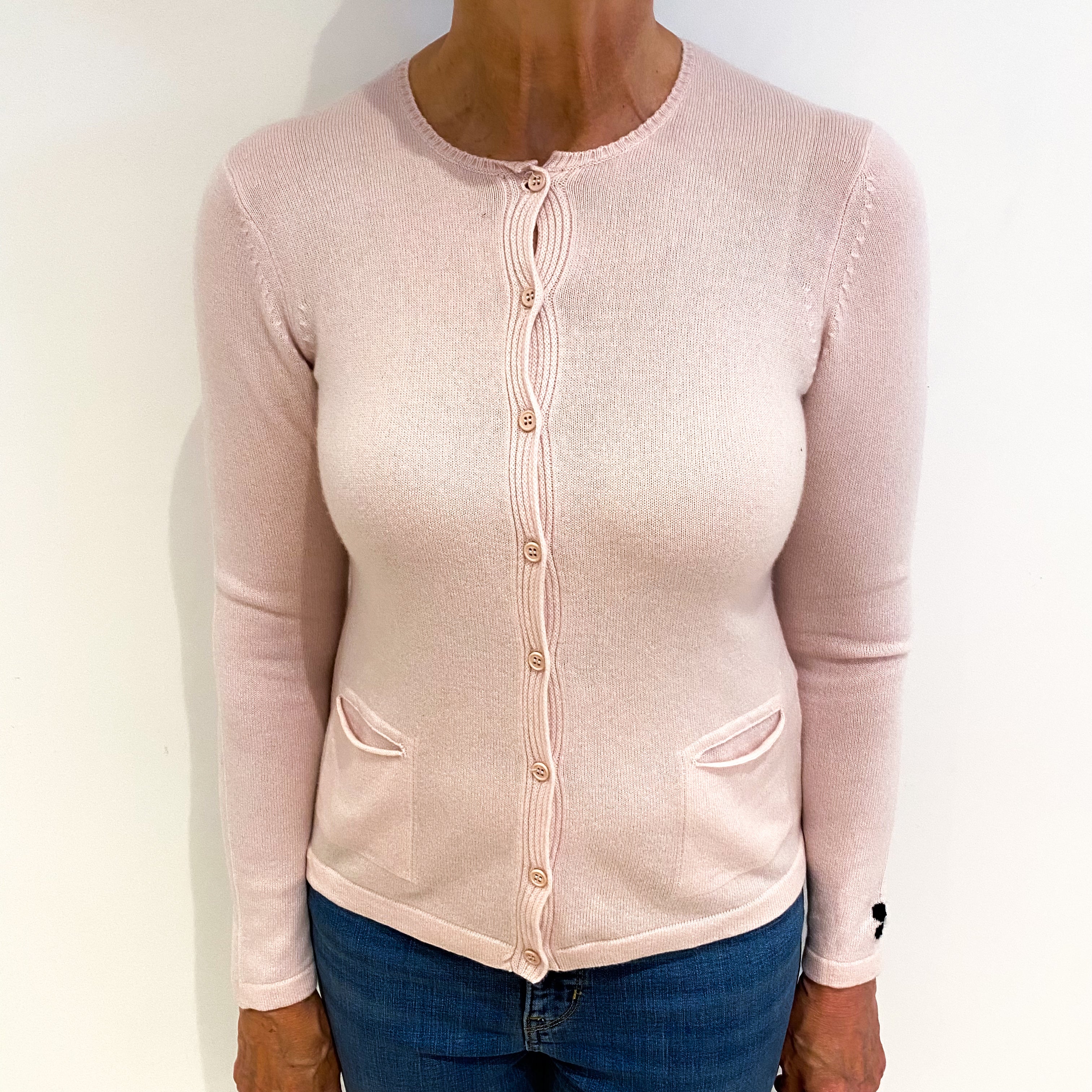 Ice Pink Cashmere Crew Neck Cardigan Medium