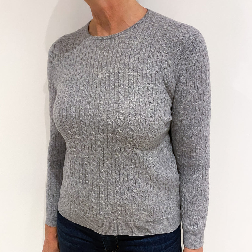 Smoke Grey Cable Cashmere Crew Neck Jumper Medium