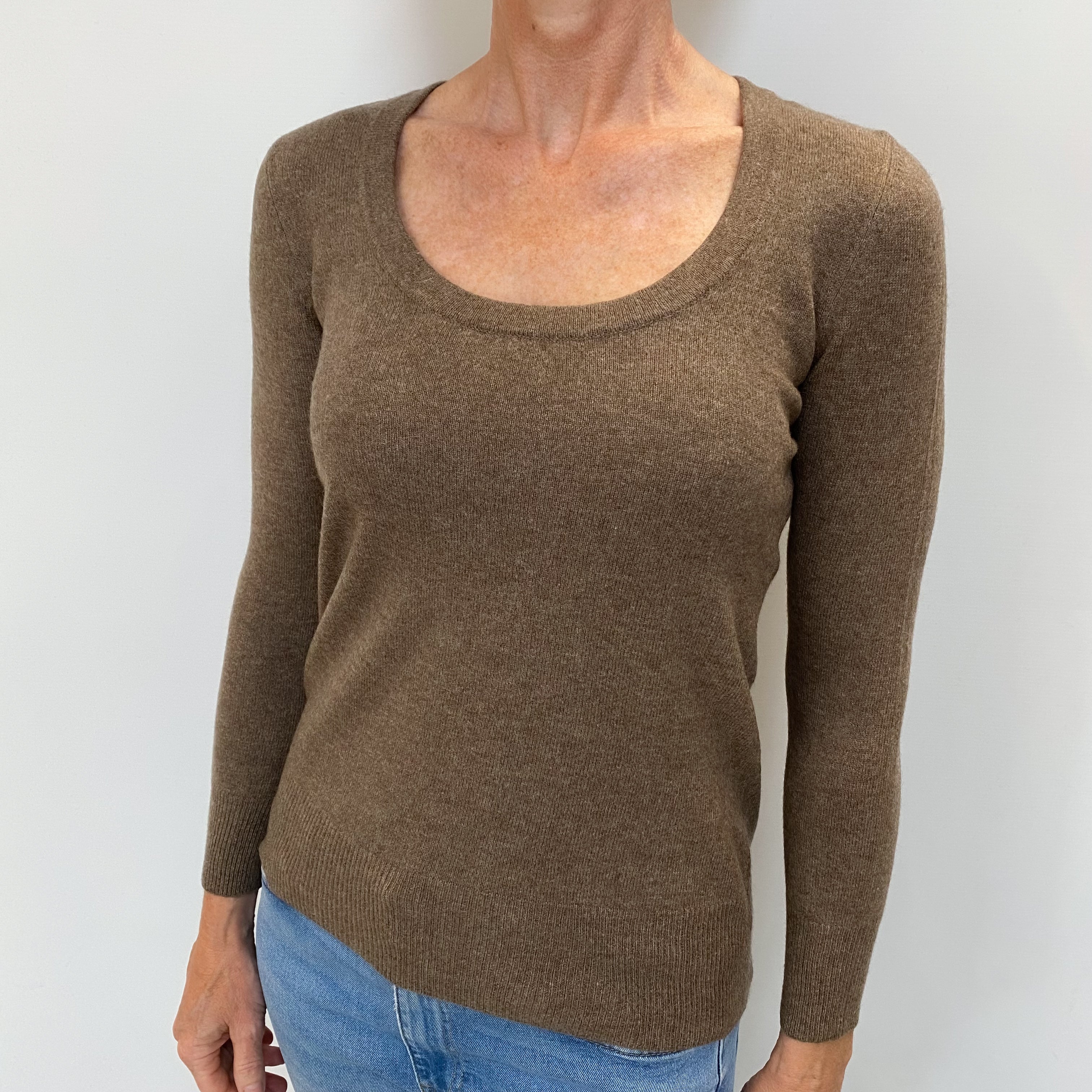 Mocha Brown Cashmere Scoop Neck Jumper Small