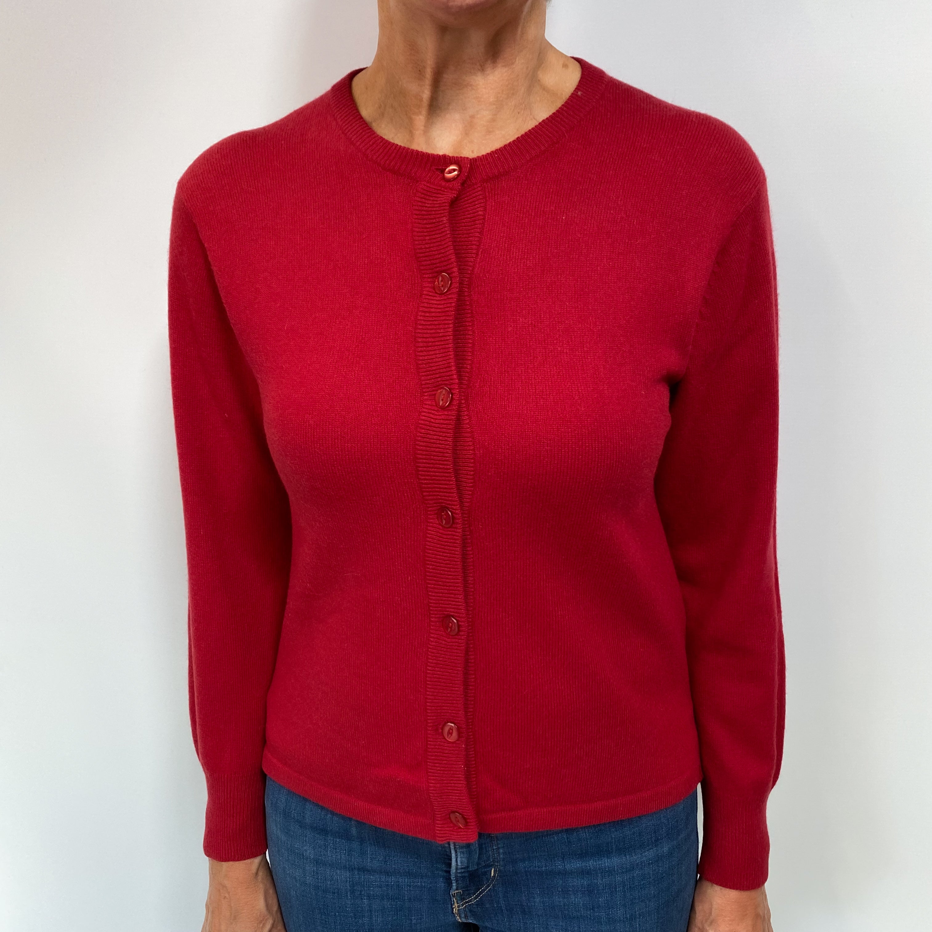 Crimson Red Cashmere Crew Neck Cardigan Medium