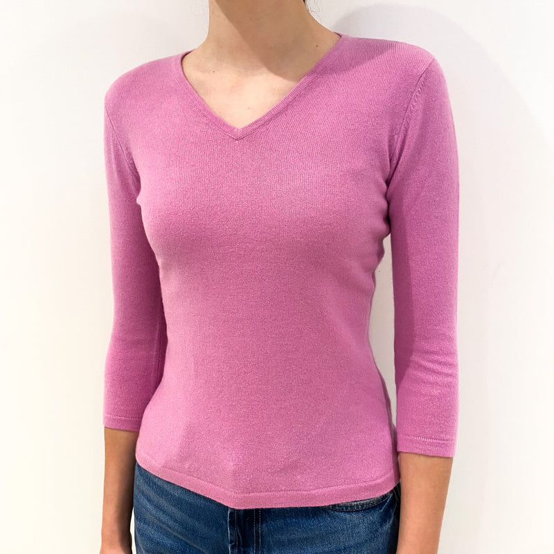 Candy Pink Cashmere V-Neck Jumper Extra Small Petite