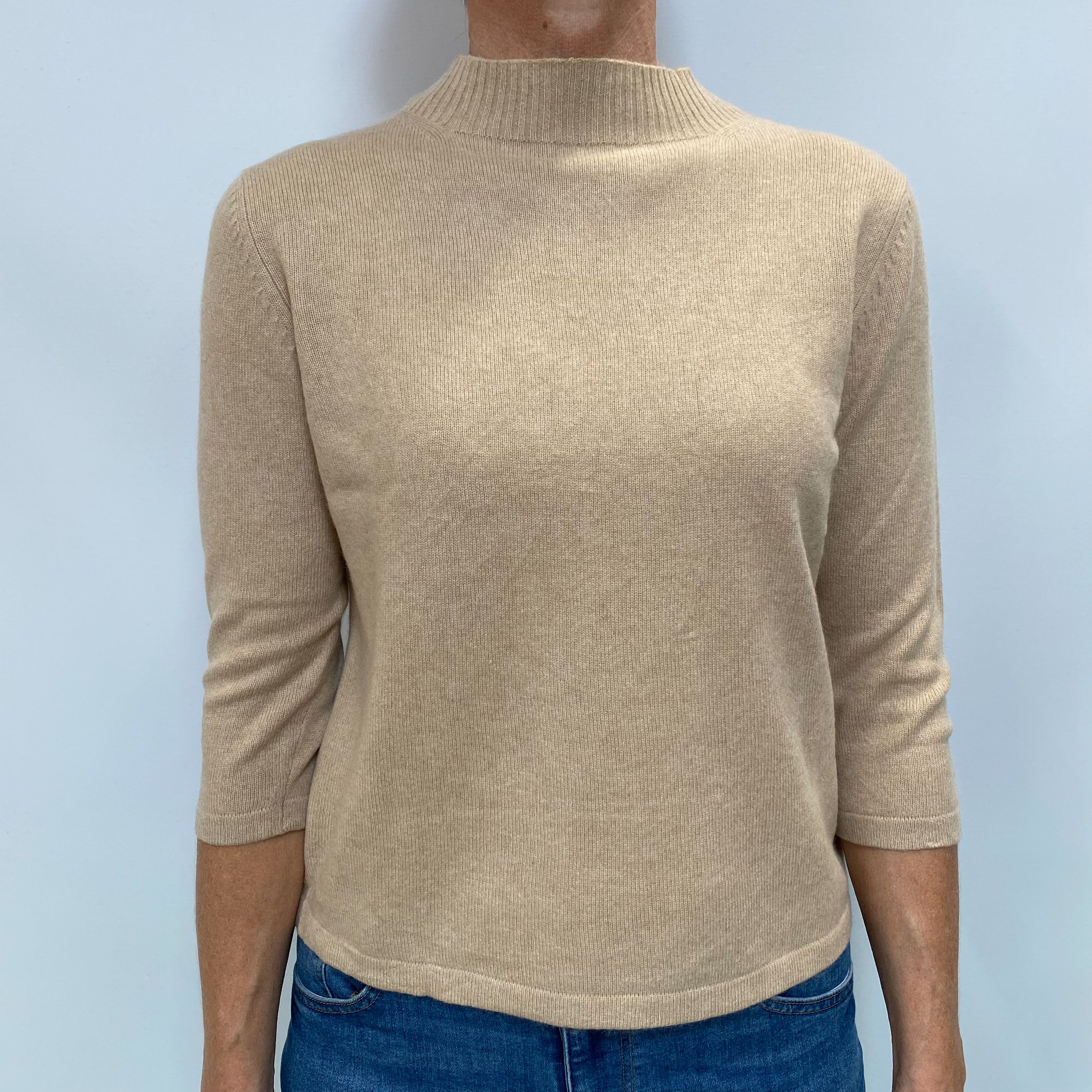 Sand Beige Cashmere Turtle Neck Jumper Small