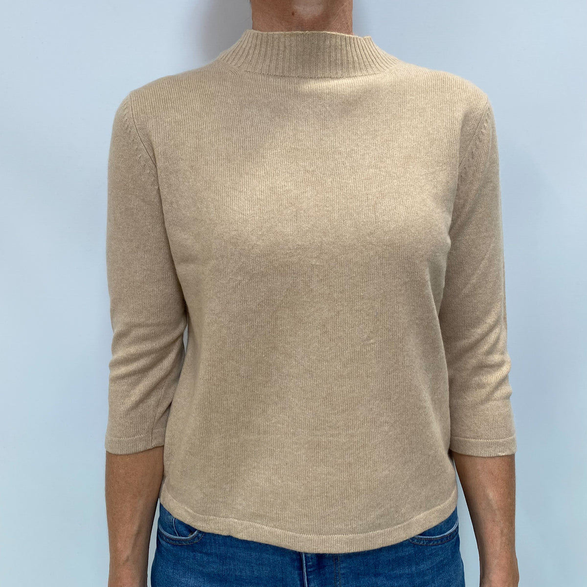 Sand Beige Cashmere Turtle Neck Jumper Small