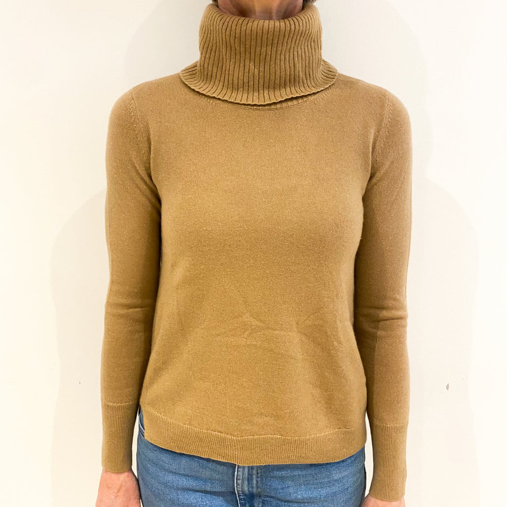 Biscuit Brown Cashmere Polo Neck Jumper Small