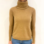 Biscuit Brown Cashmere Polo Neck Jumper Small