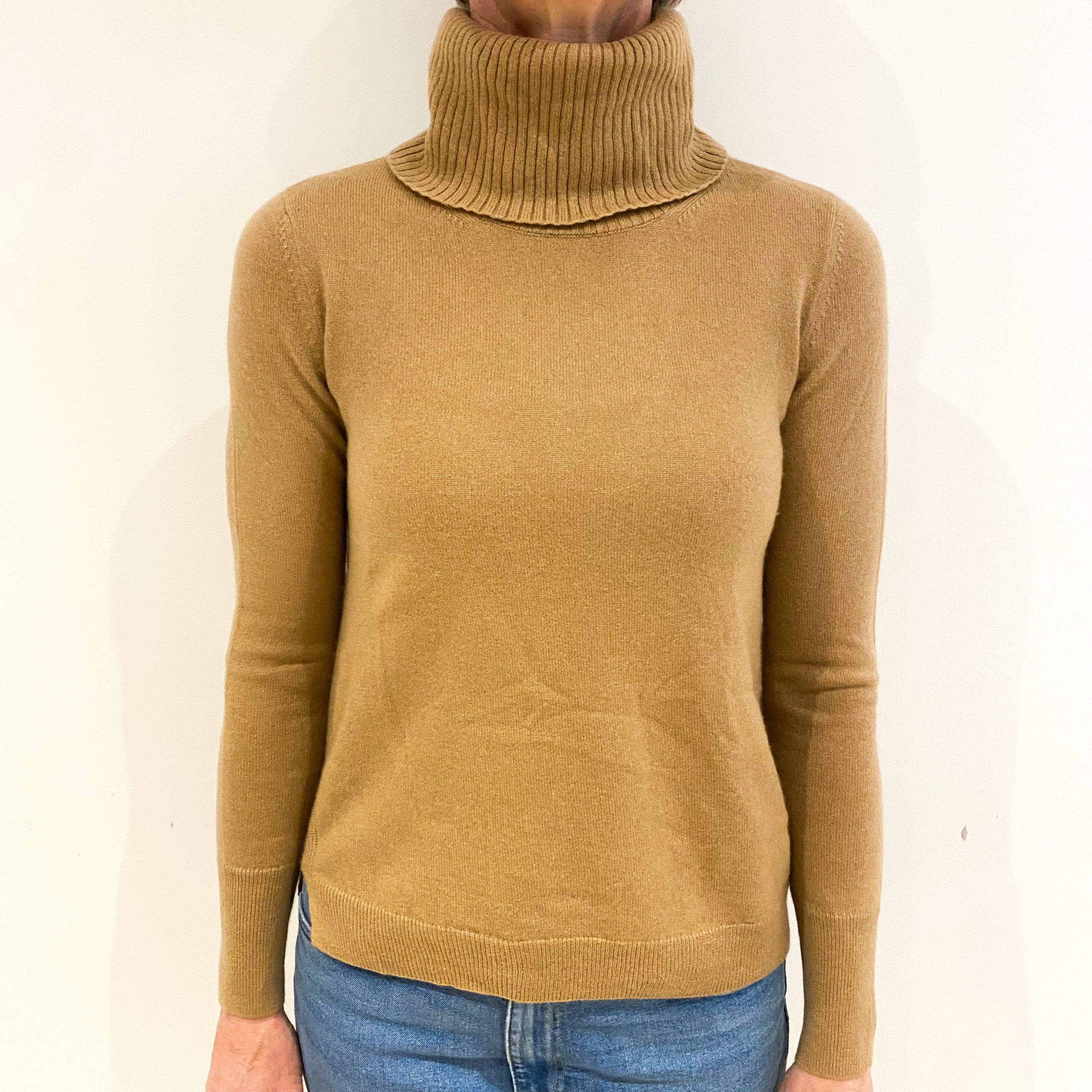 Biscuit Brown Cashmere Polo Neck Jumper Small