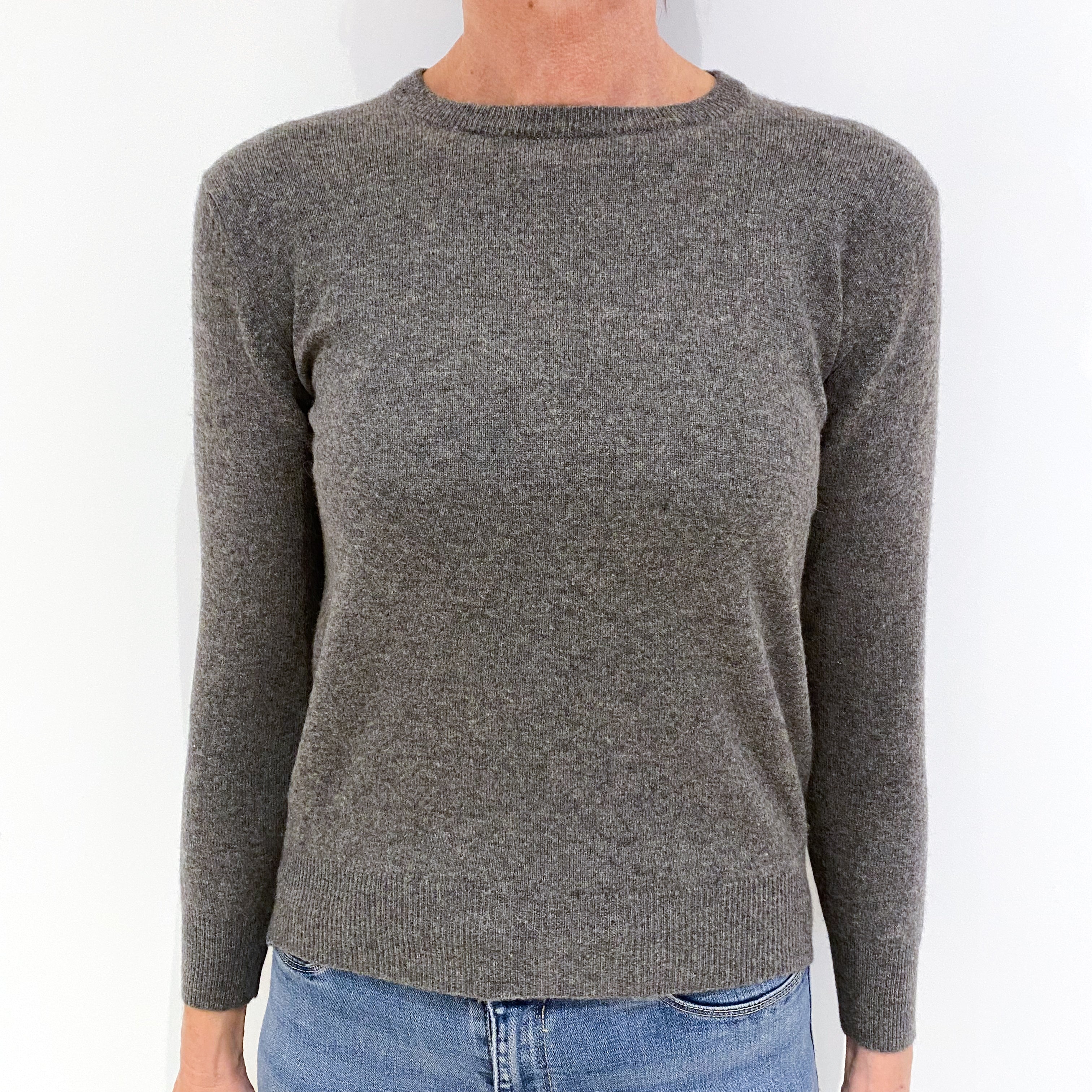Ash Grey 3/4 Sleeve Cashmere Crew Neck Jumper Small