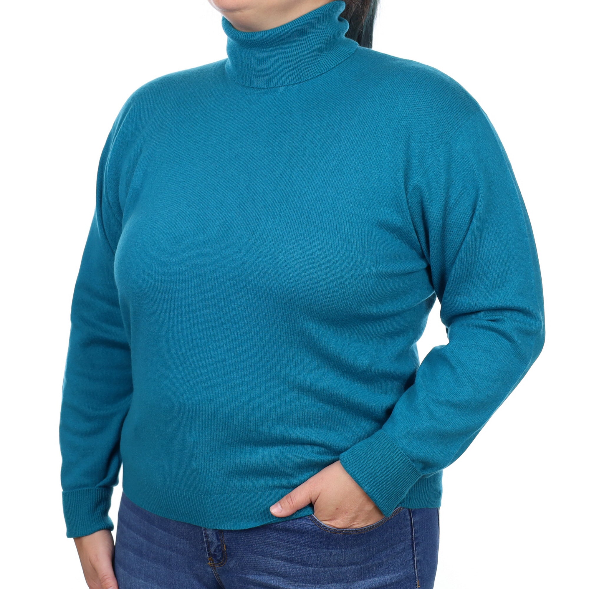 Teal Green Cashmere Polo Neck Jumper Large