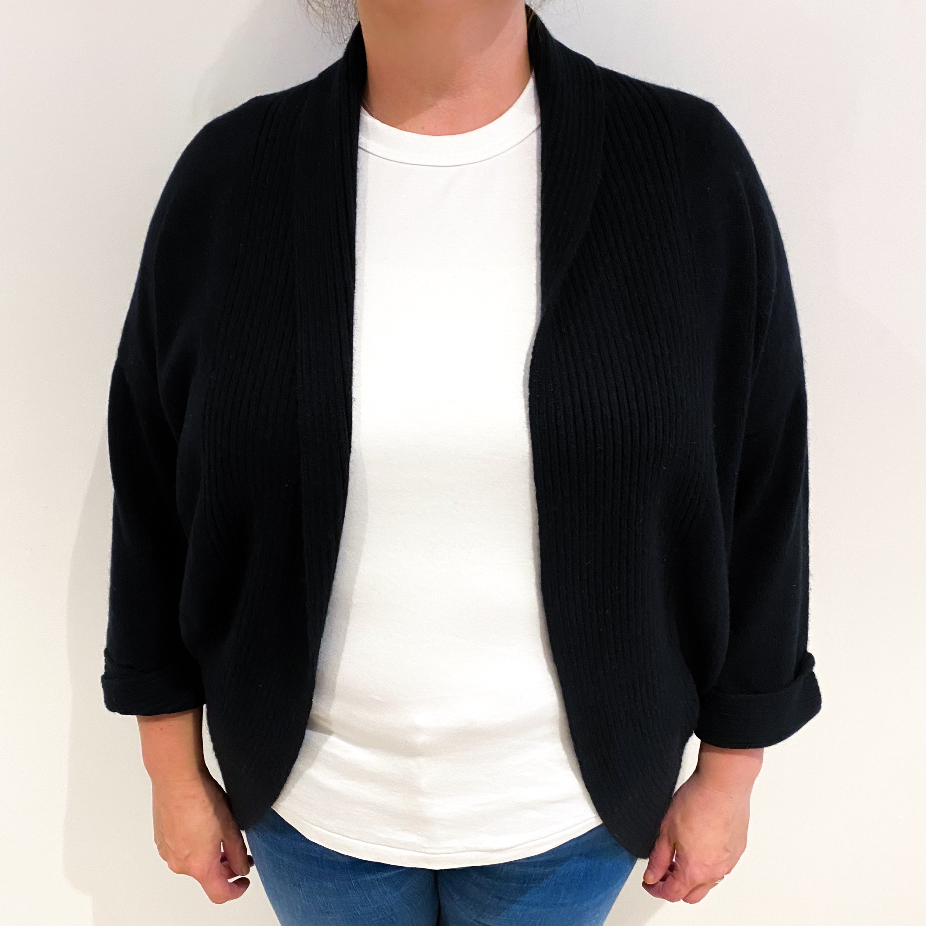 Black Cashmere Chunky Edge to Edge Cardigan Extra Large