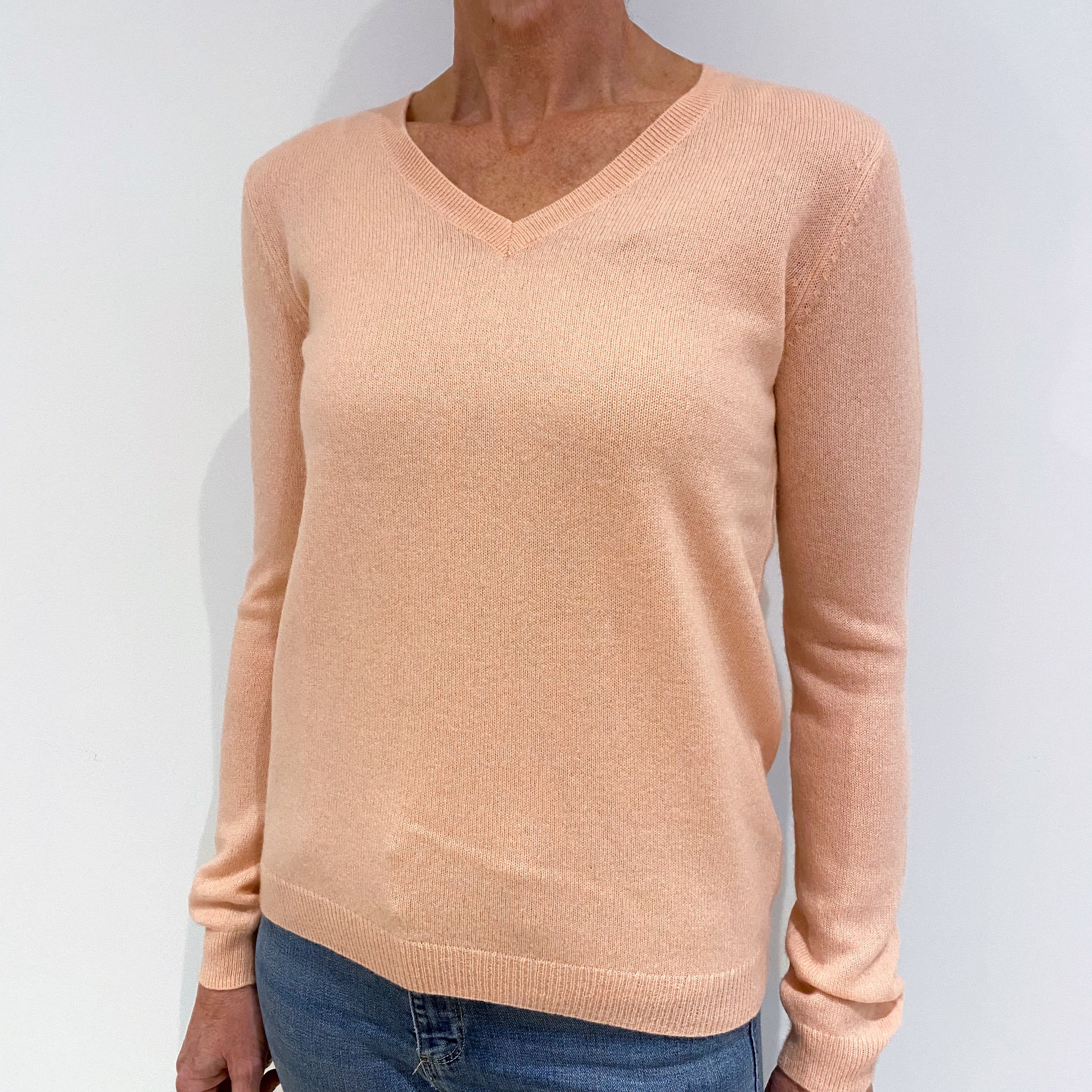 Pale Coral Cashmere V-Neck Jumper Small