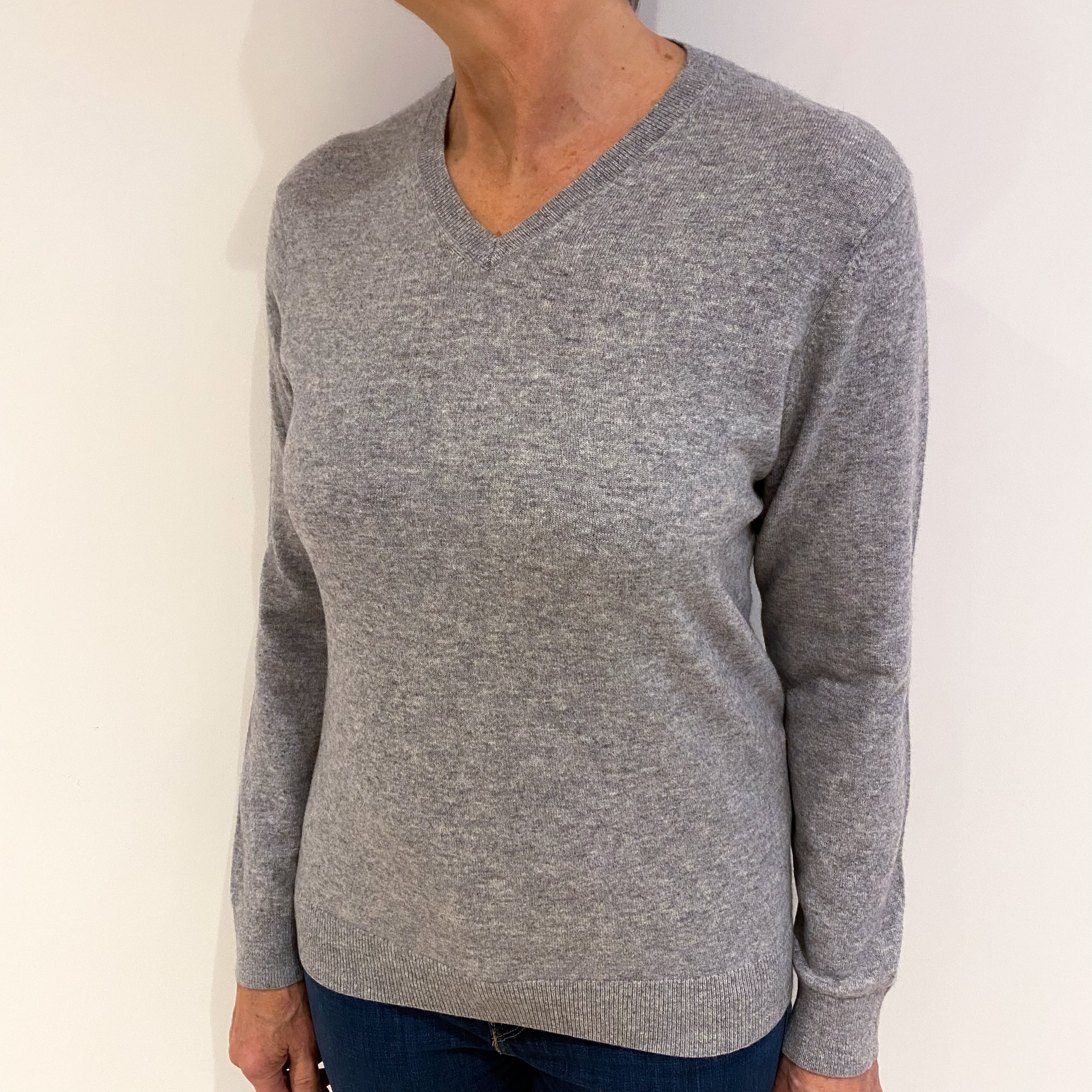 Smoke Grey Cashmere V Neck Jumper Medium