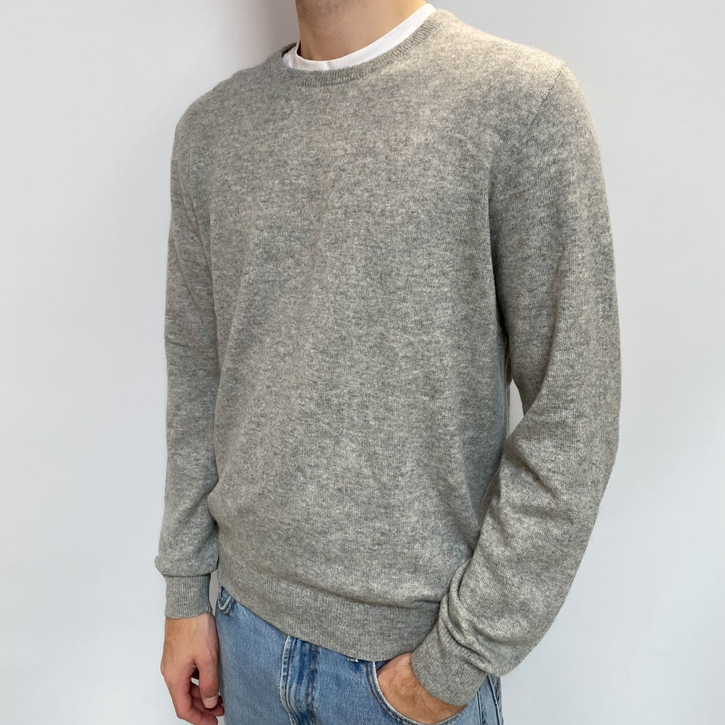 Men's Smoke Grey Cashmere Crew Neck Jumper Large