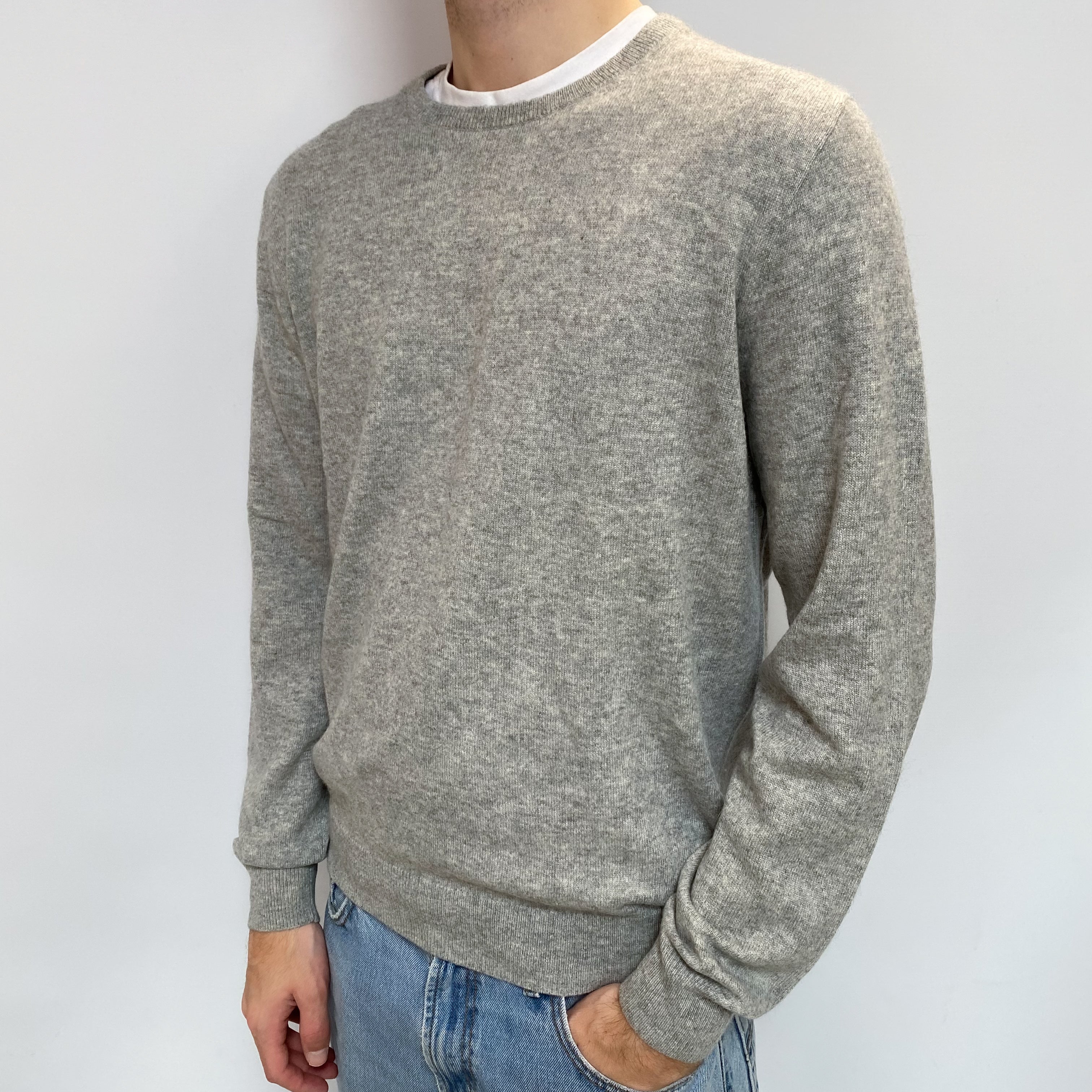Men's Smoke Grey Cashmere Crew Neck Jumper Large