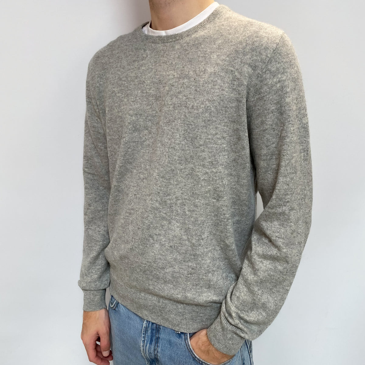 Men's Smoke Grey Cashmere Crew Neck Jumper Large