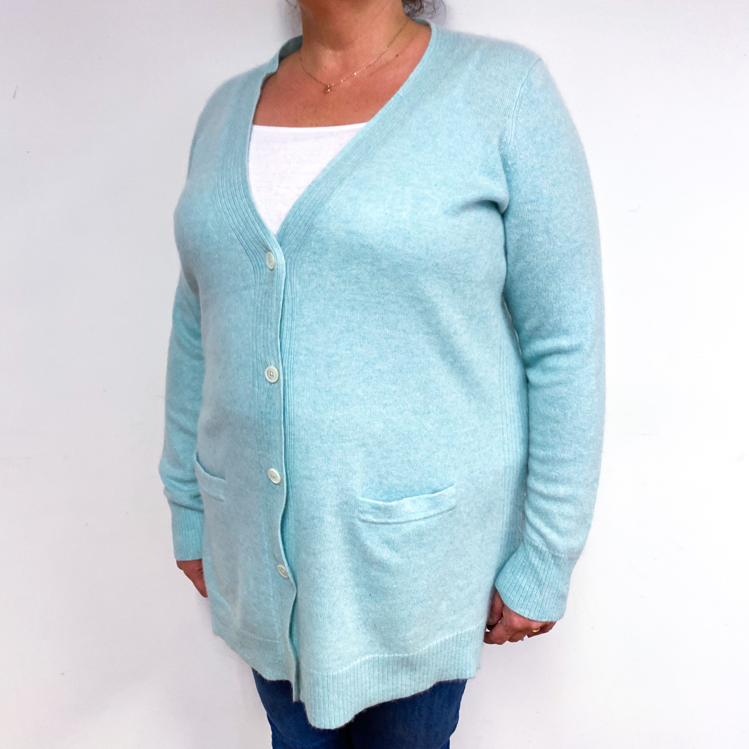 Mint Green Longline Cashmere V-Neck Cardigan Extra Large