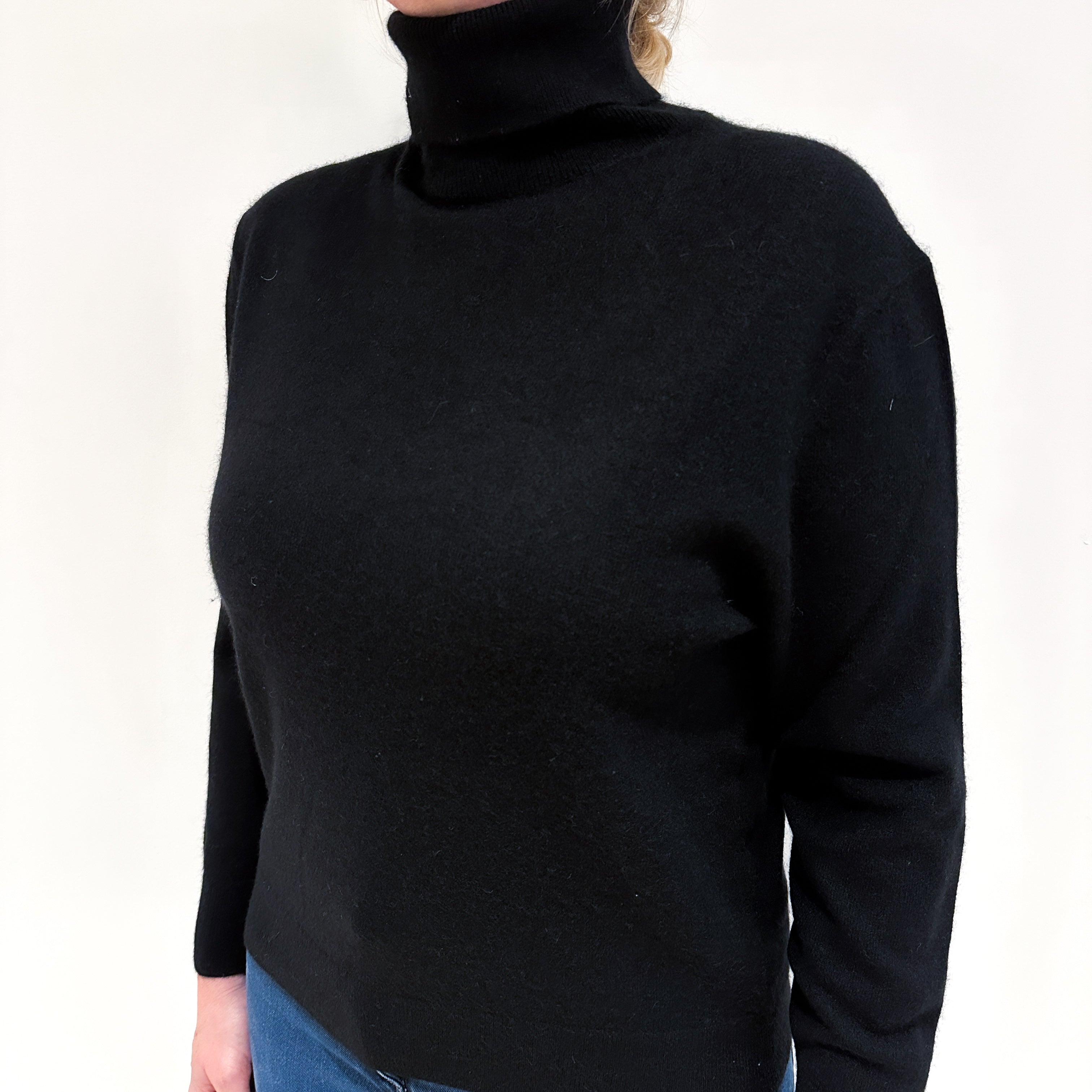 Black Cashmere Polo Neck Jumper Large