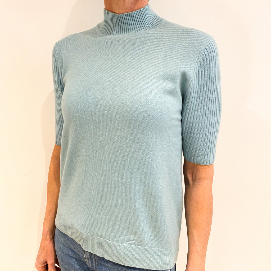 Opal Blue Cashmere Turtle Neck Short Sleeved Jumper Small